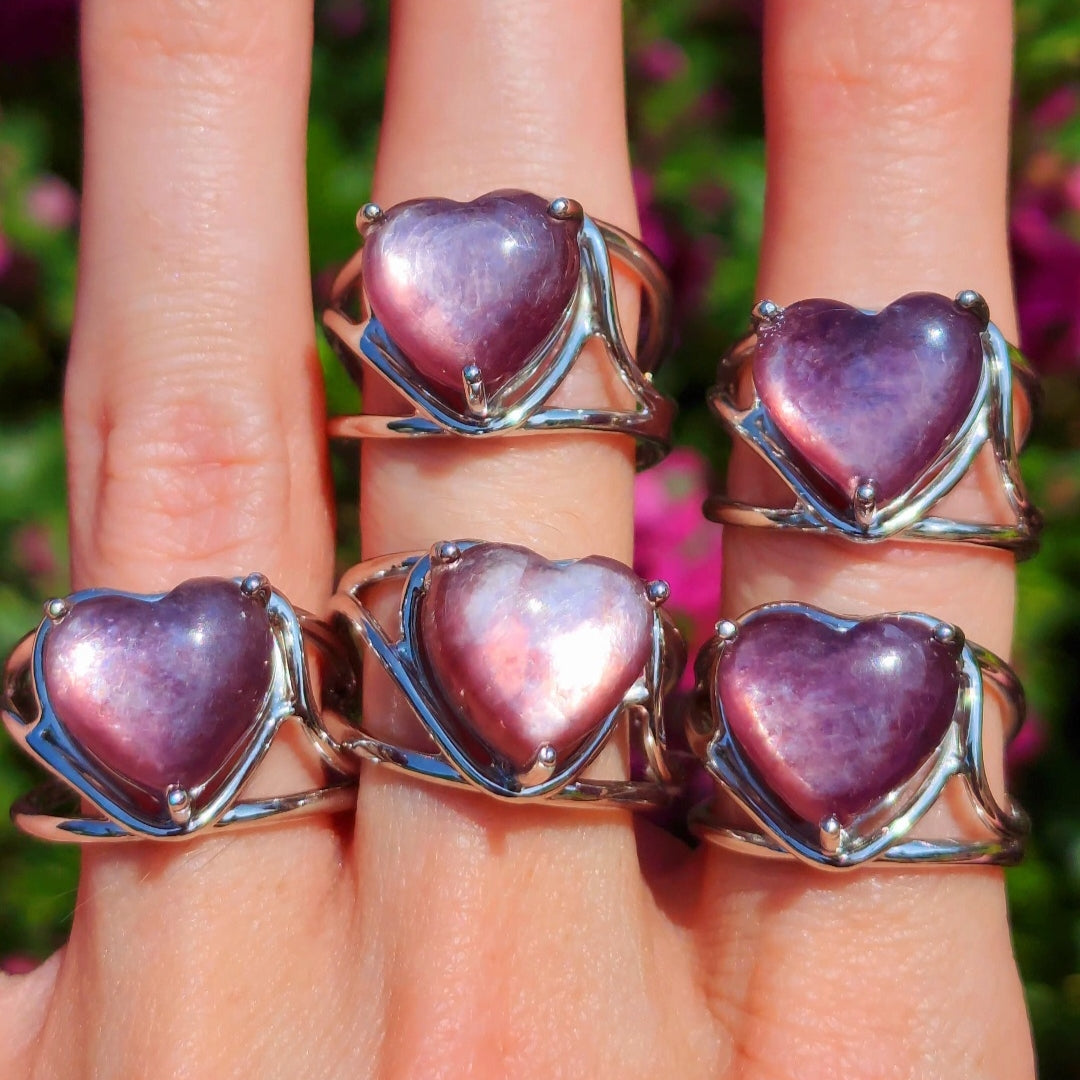 Enchanting Gem Lepidolite Heart Finger Cuffs