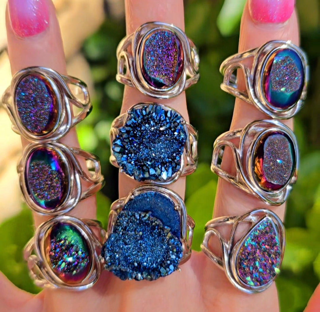 Enchanting Aura Quartz Cuff Rings