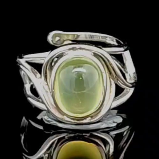 Prehnite Finger Cuff Adjustable Ring .925 Silver for Heart Healing and Rejuvenation