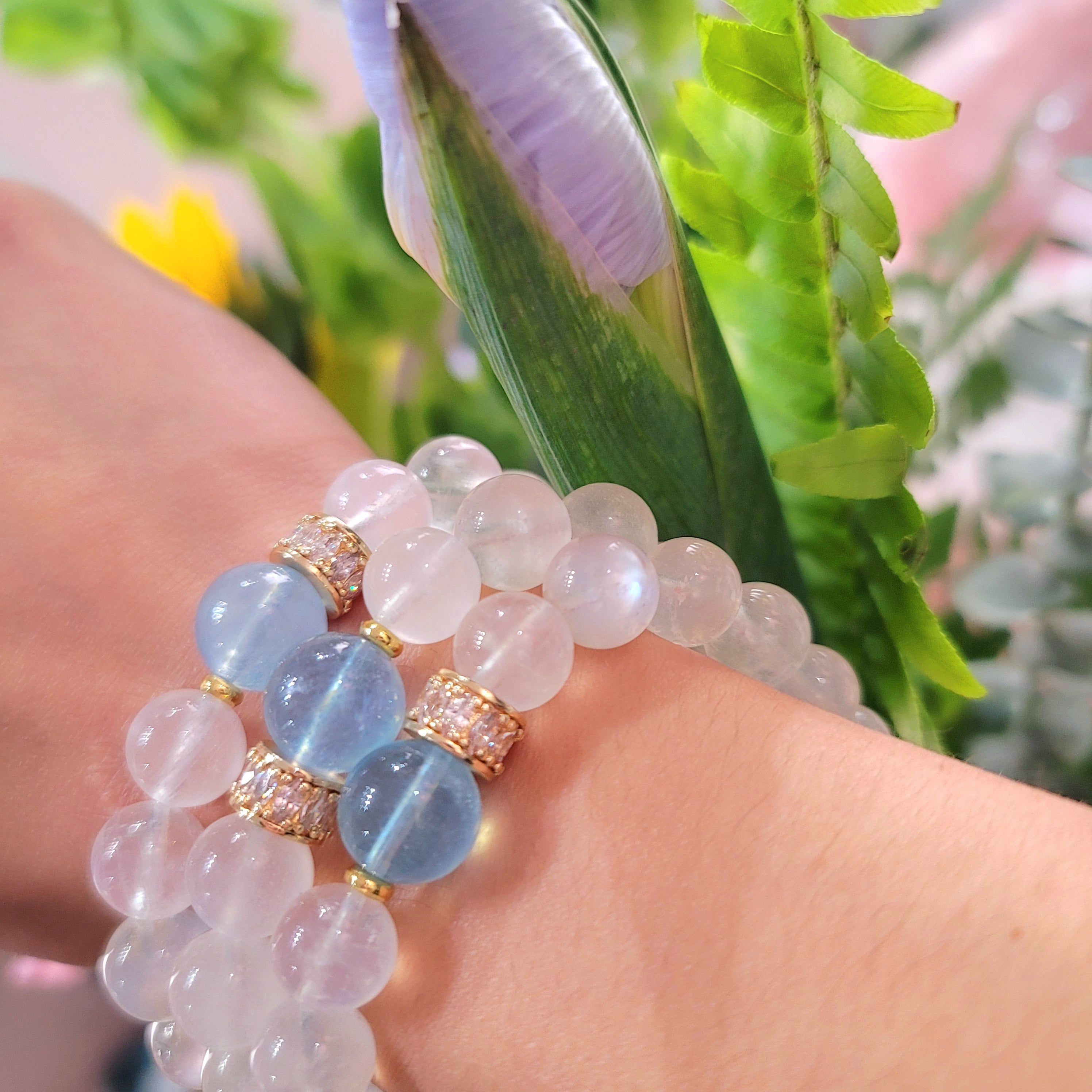 Rainbow Moonstone and Aquamarine Bracelet (AAA Grade) for Embracing your Divine Feminine Energy and New Beginnings