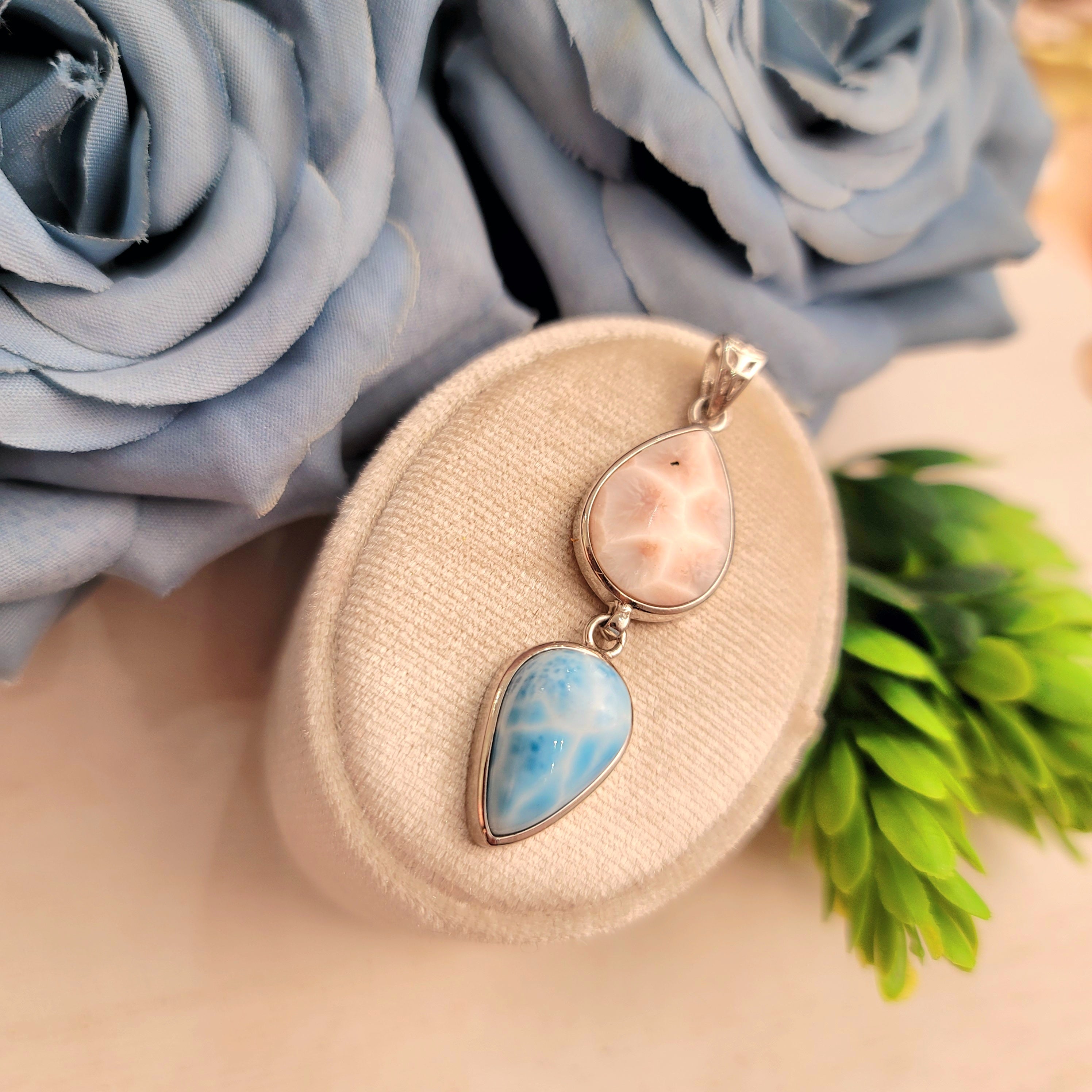 Larimar and Natrolite Pendant for Awakening your Intuitive Powers and Tranquility