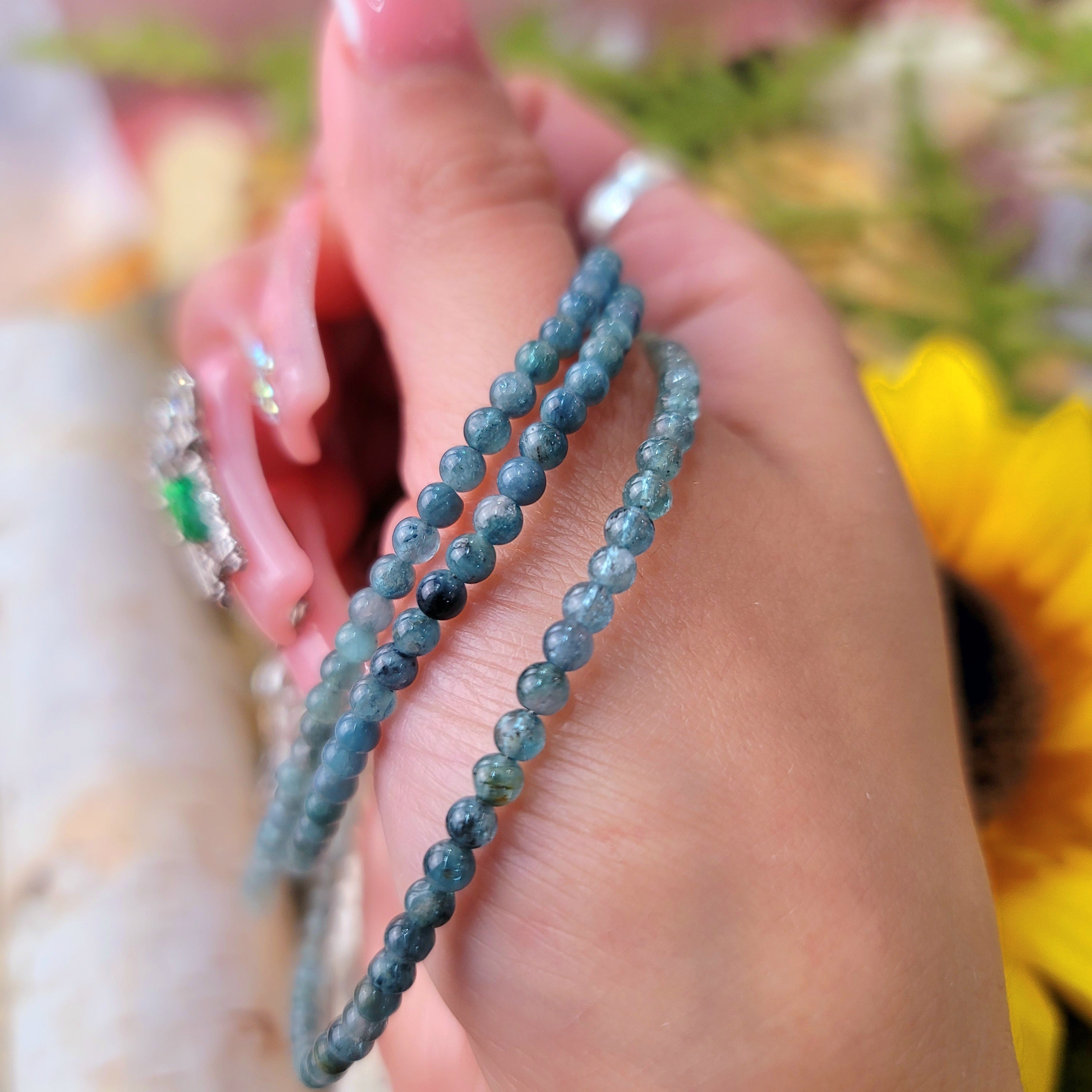 Blue Tourmaline Waterfall Round Bracelet for Higher Realms of Consciousness, Emotional Healing and Peace