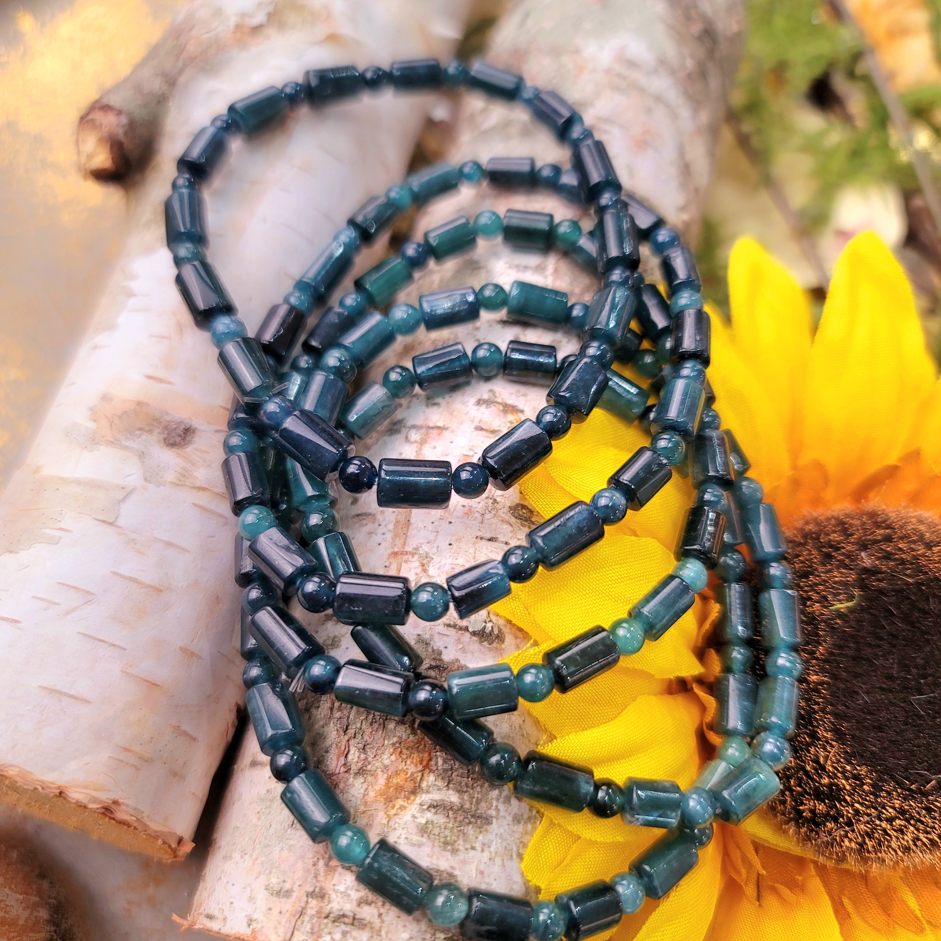 Blue Tourmaline Cylinder Bracelet for Higher Realms of Consciousness, Emotional Healing and Peace