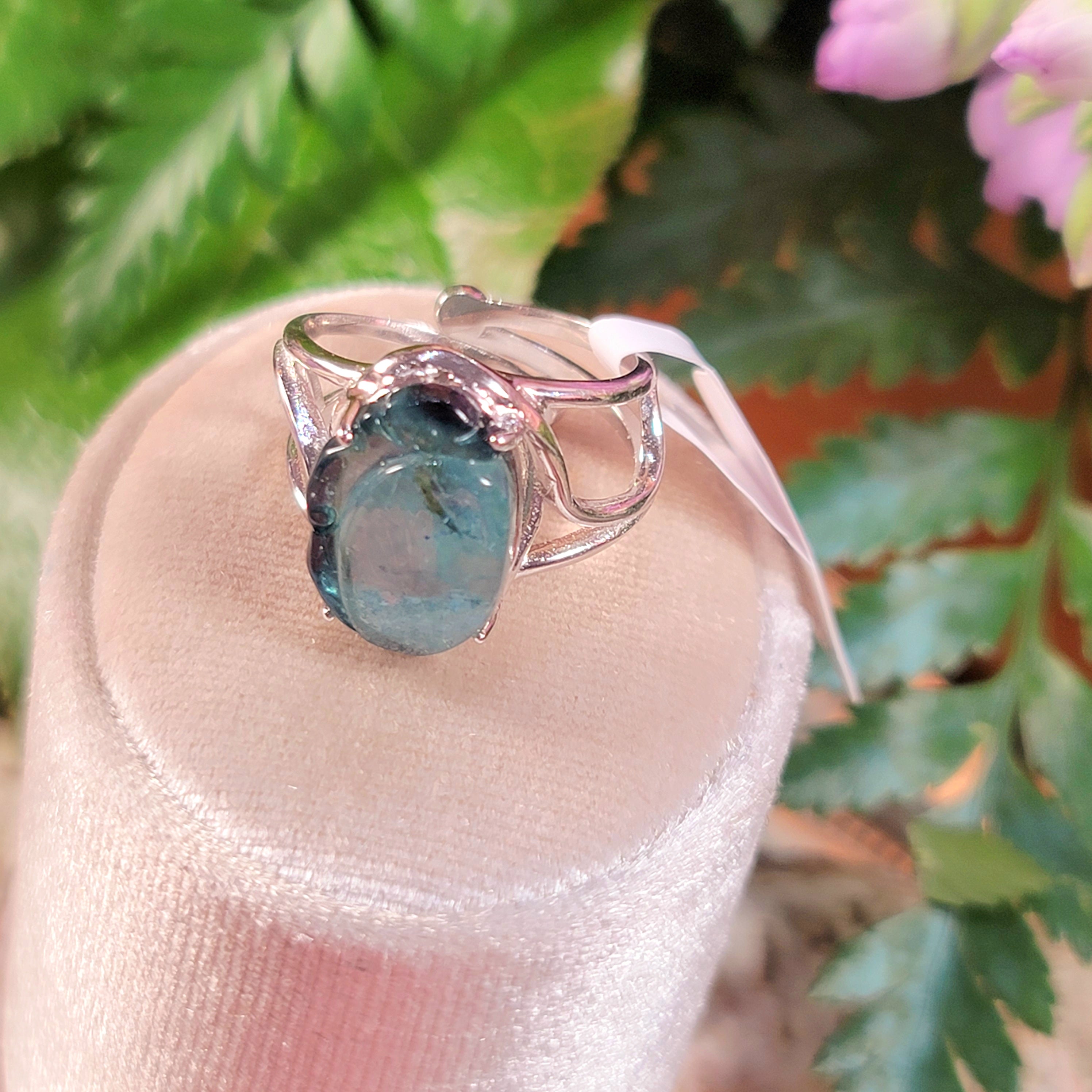 Blue Tourmaline Carved Ruyi Finger Bracelet Adjustable Ring for Communication and Accessing Higher Realms of Consciousness