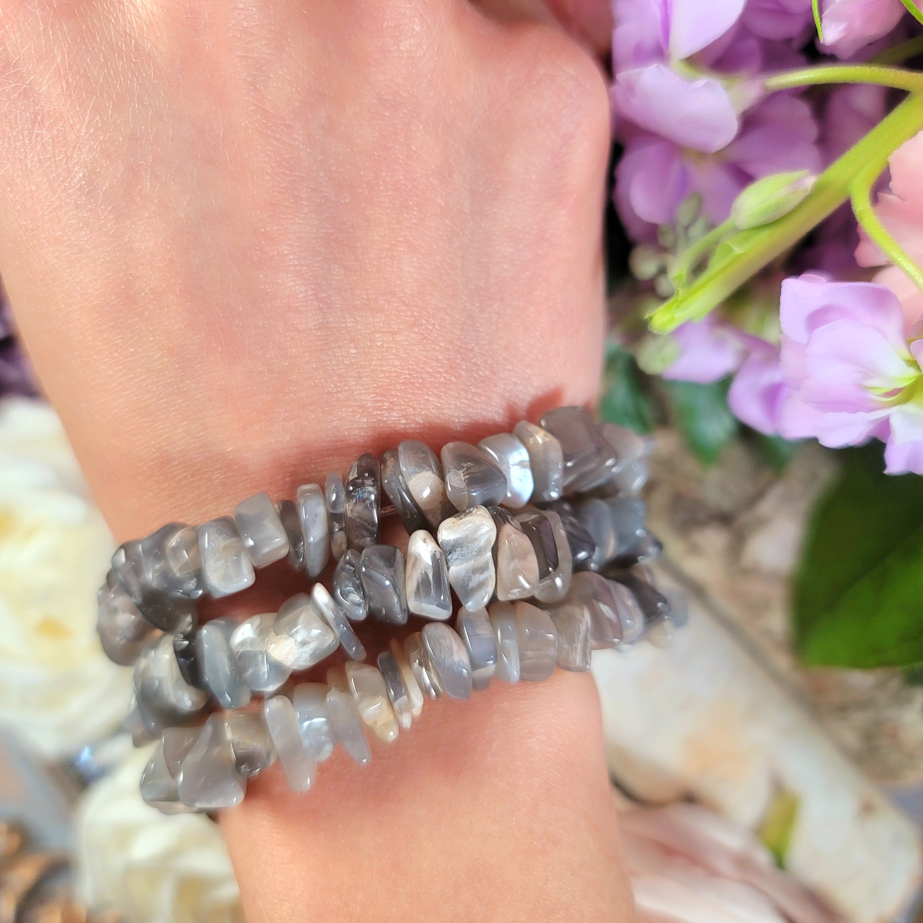 Black Moonstone Chip Bracelet for New Beginnings and Protection