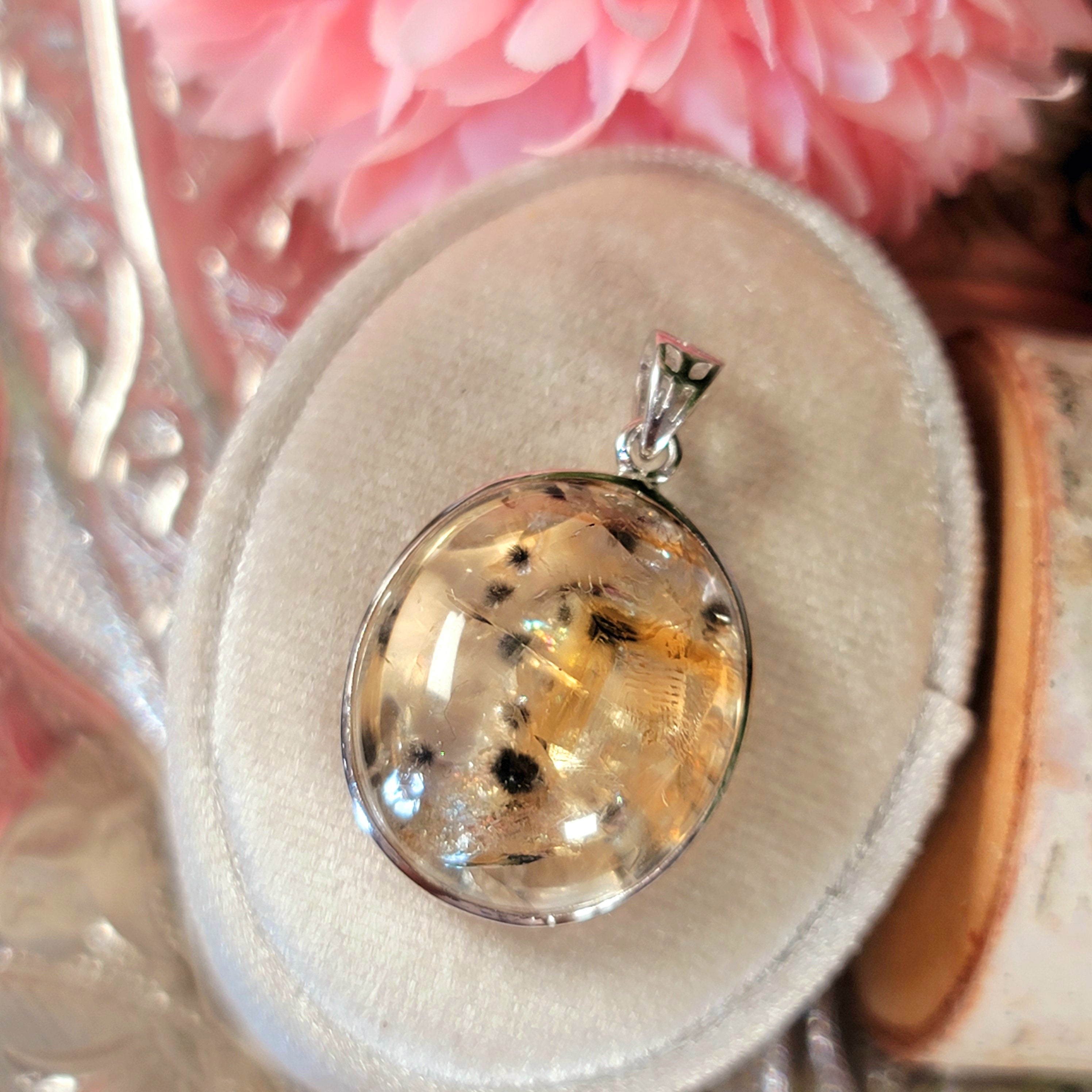 Citrine with Hollandite Pendant .925 Sterling Silver for Abundance on your Soul's Path