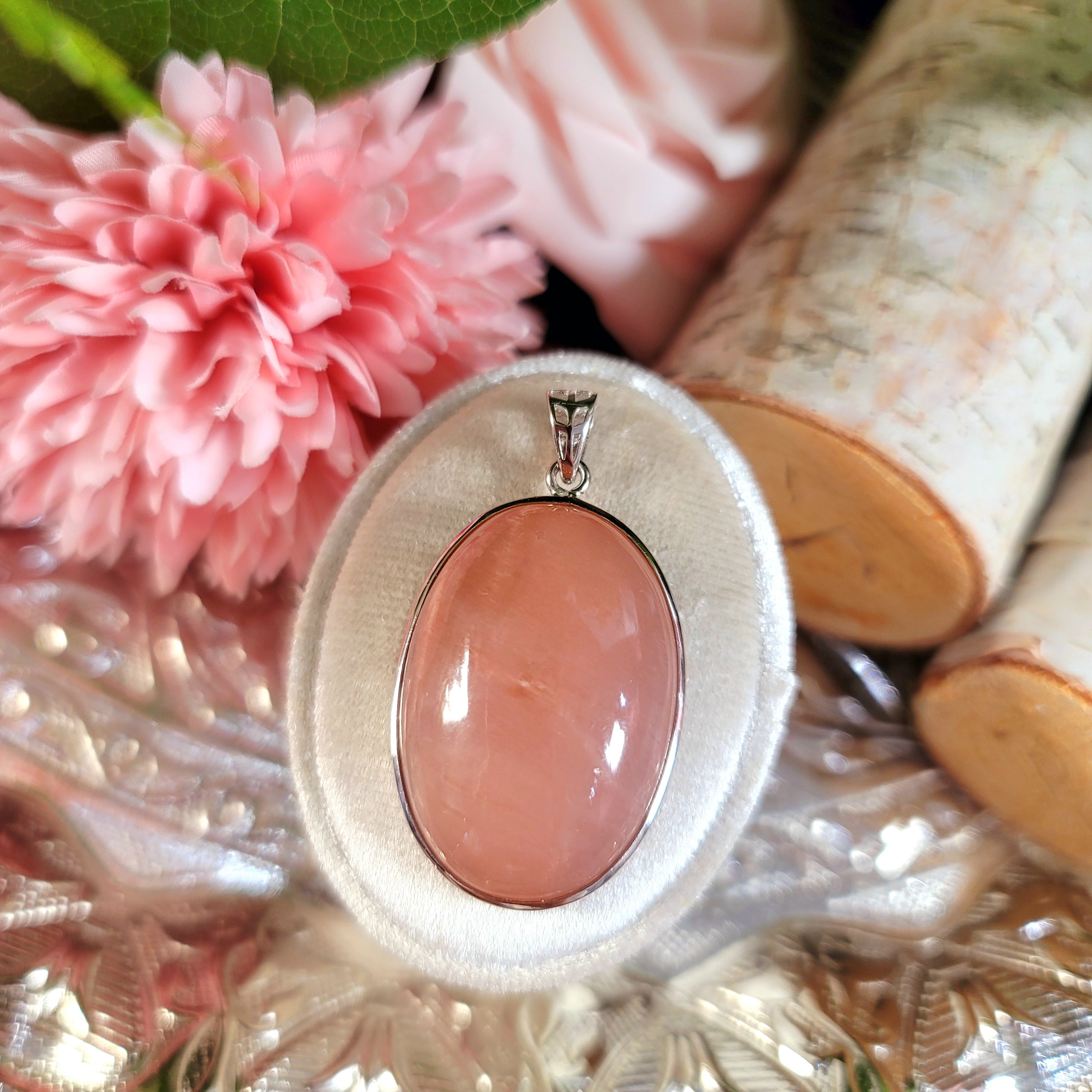 Peach Moonstone Pendant .925 Sterling Silver for Creative Flow, Manifesting and Expression