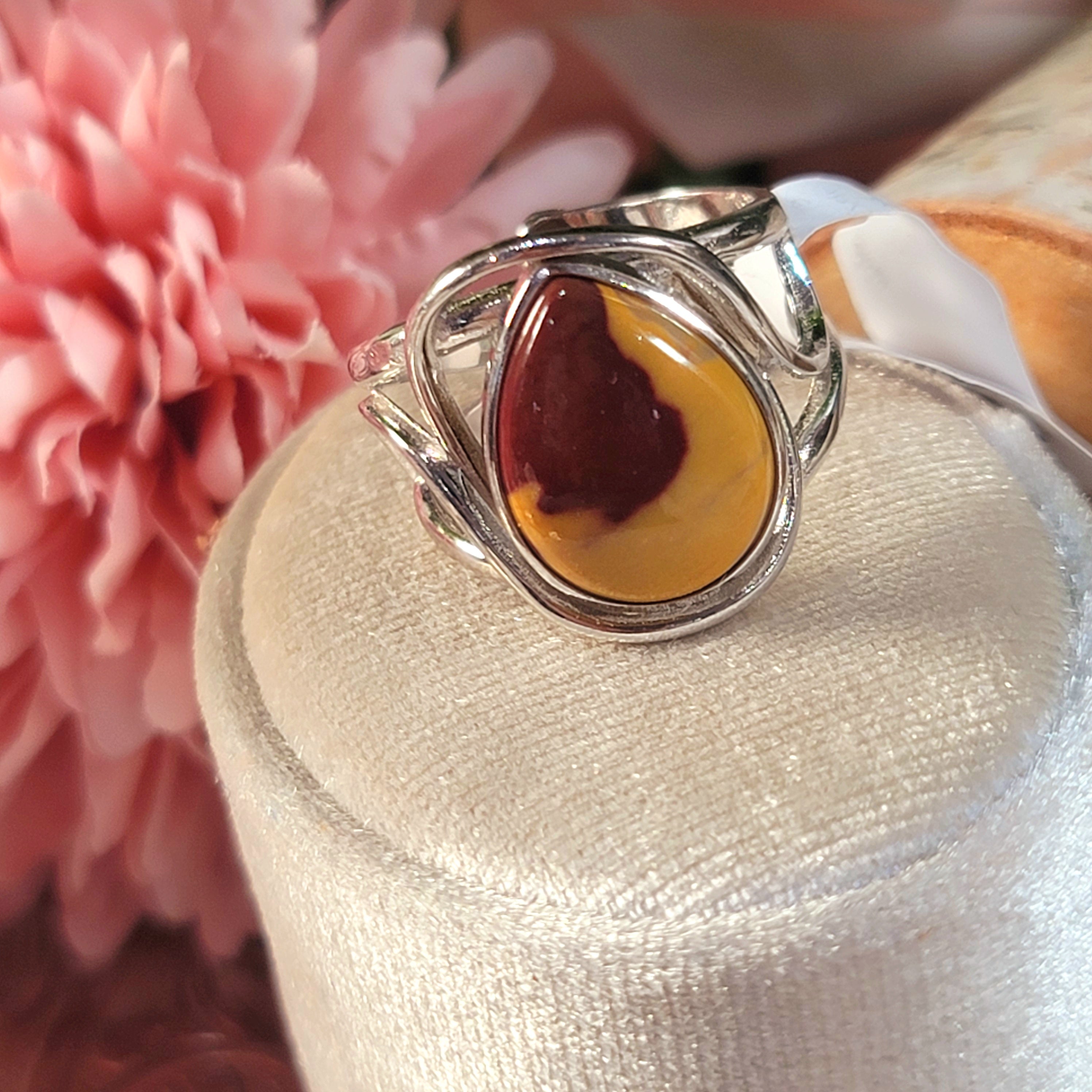Mookaite Jasper Finger Bracelet Adjustable Ring.925 Silver for Personal Power and Youthful Beauty