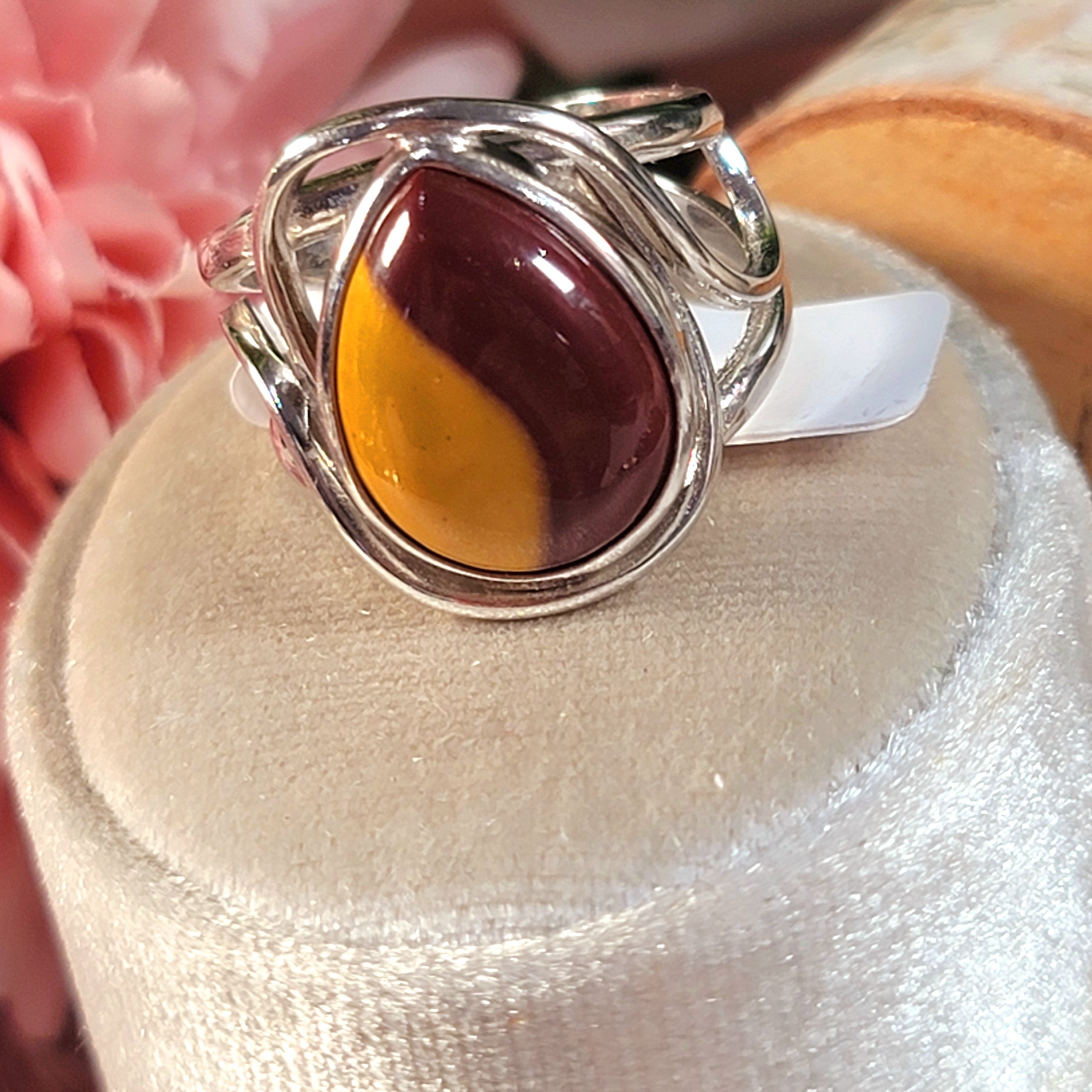 Mookaite Jasper Finger Bracelet Adjustable Ring .925 Silver for Personal Power and Youthful Beauty