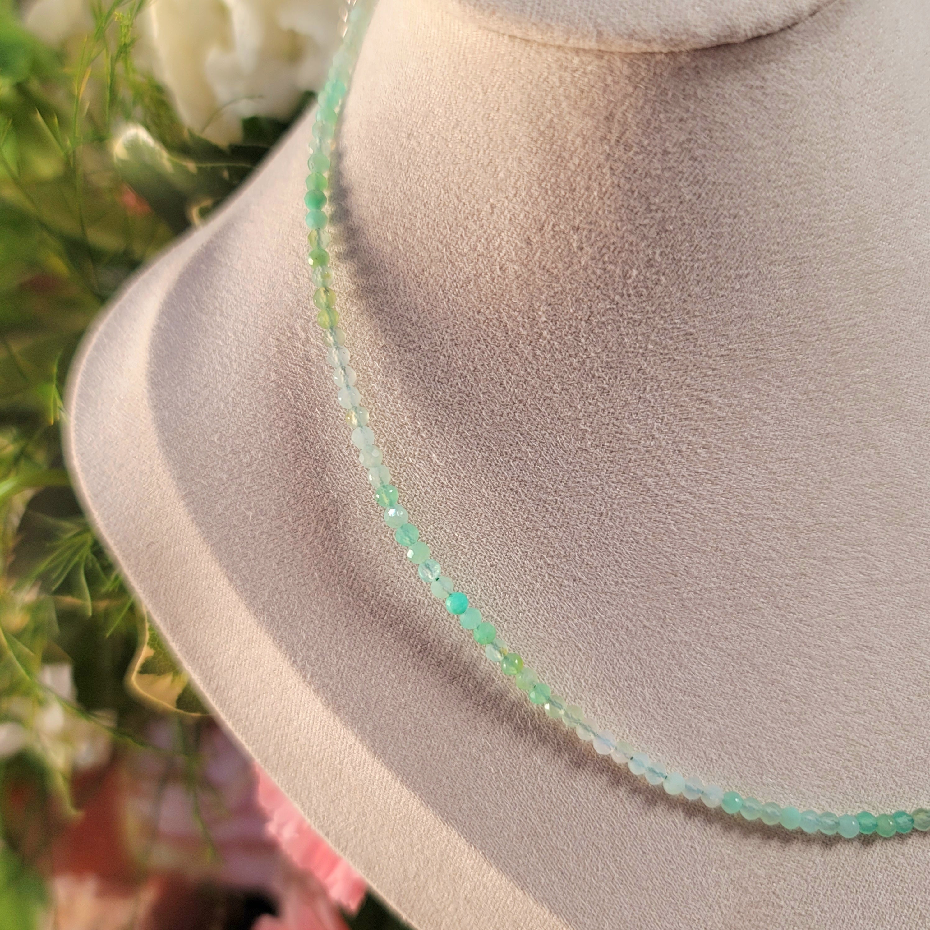 Chrysoprase Micro Faceted Choker/Layering Necklace for Abundance, Love and Wealth