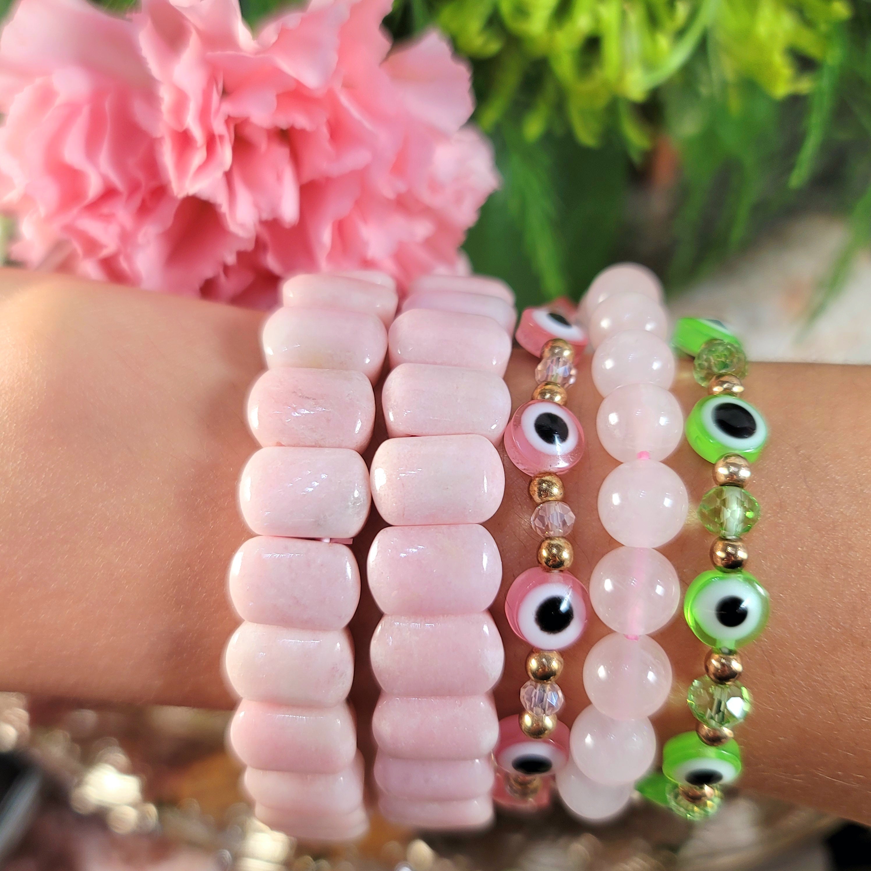 Pink Opal Stretchy Bangle Bracelet for Emotional Healing, Joy and Romance