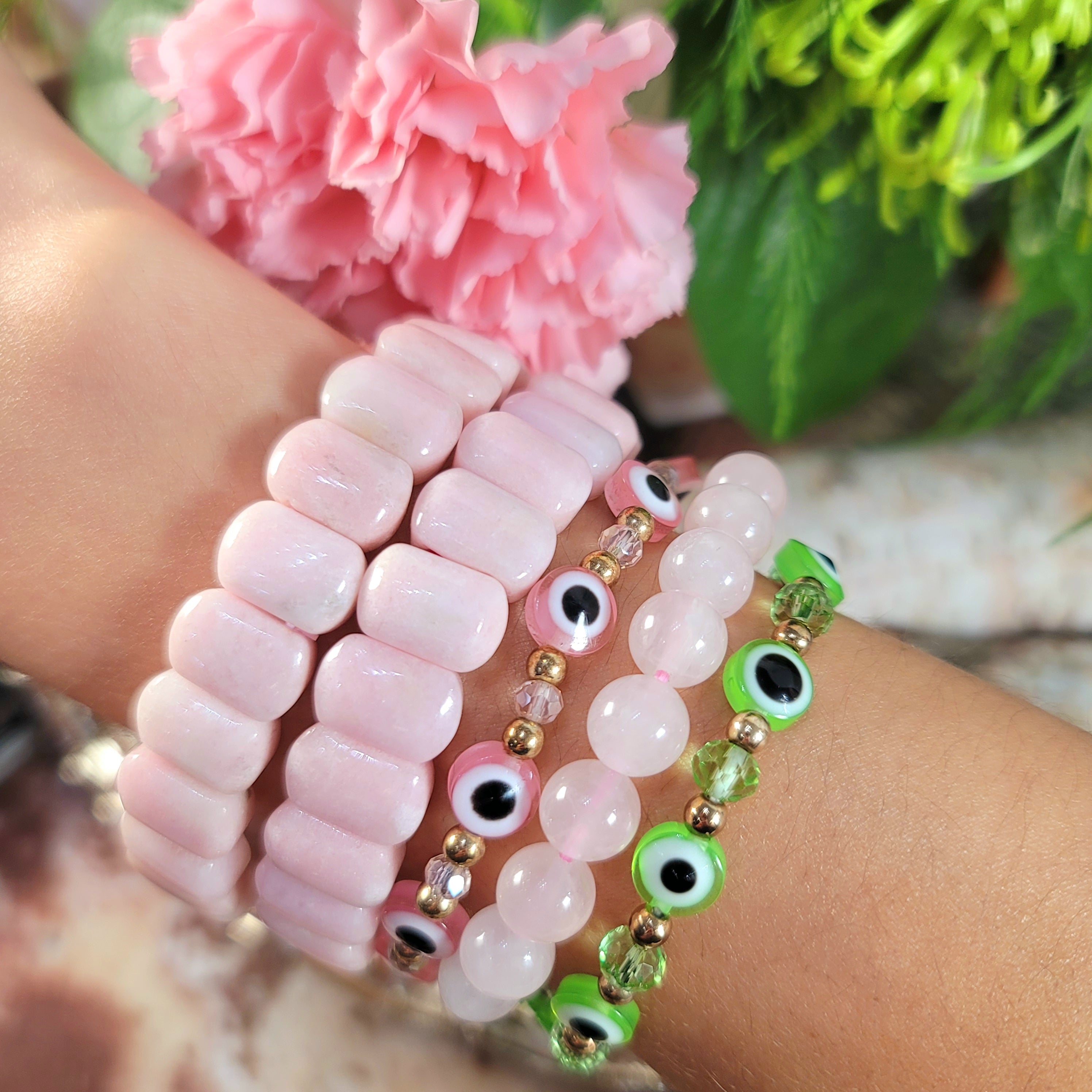 Pink Opal Stretchy Bangle Bracelet for Emotional Healing, Joy and Romance