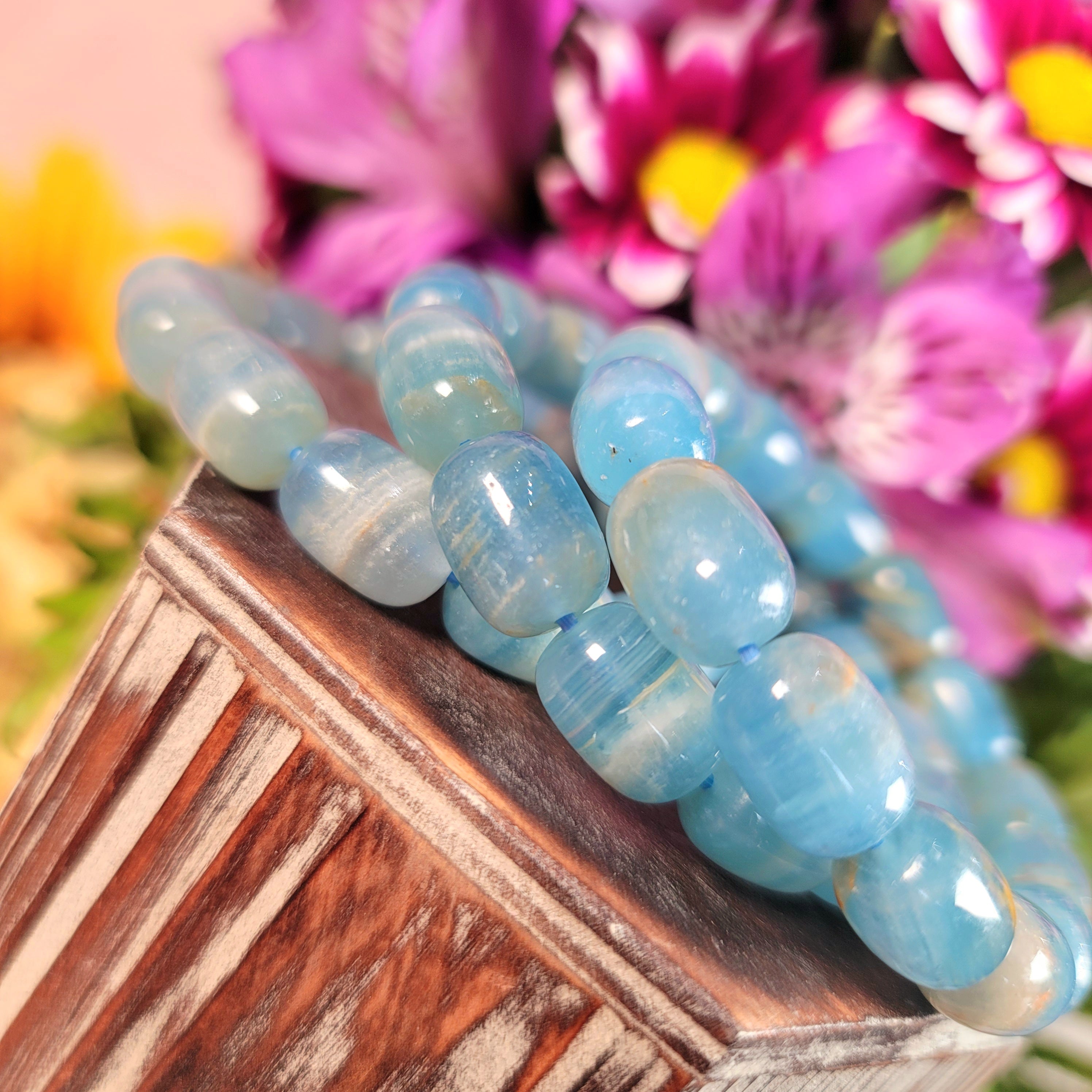 Blue Onyx Cylinder Bracelet for Happiness, Healing and Peace