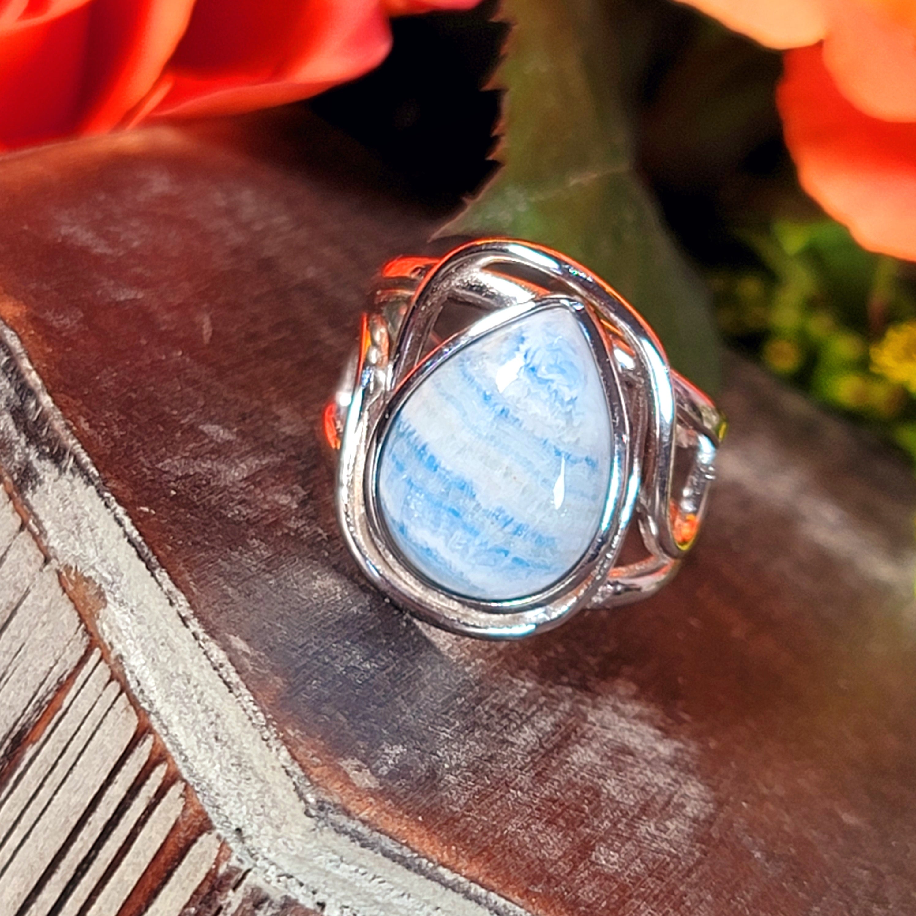 Blue Scheelite Adjustable Finger Bracelet .925 Silver for Peace of Mind and Sleep