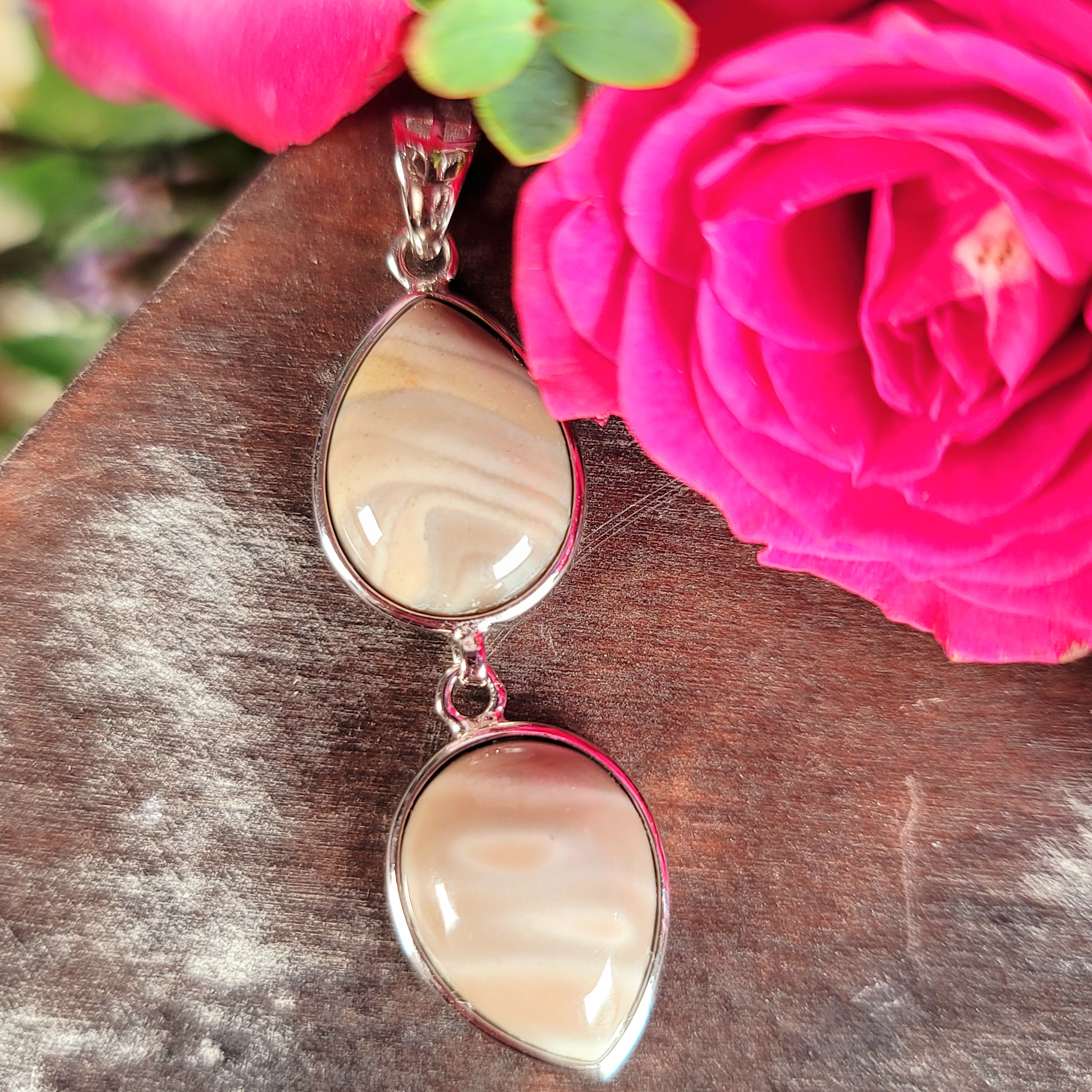 Polish Striped Flint Pendant .925 Silver for Powerful Protection Against Negative Energy