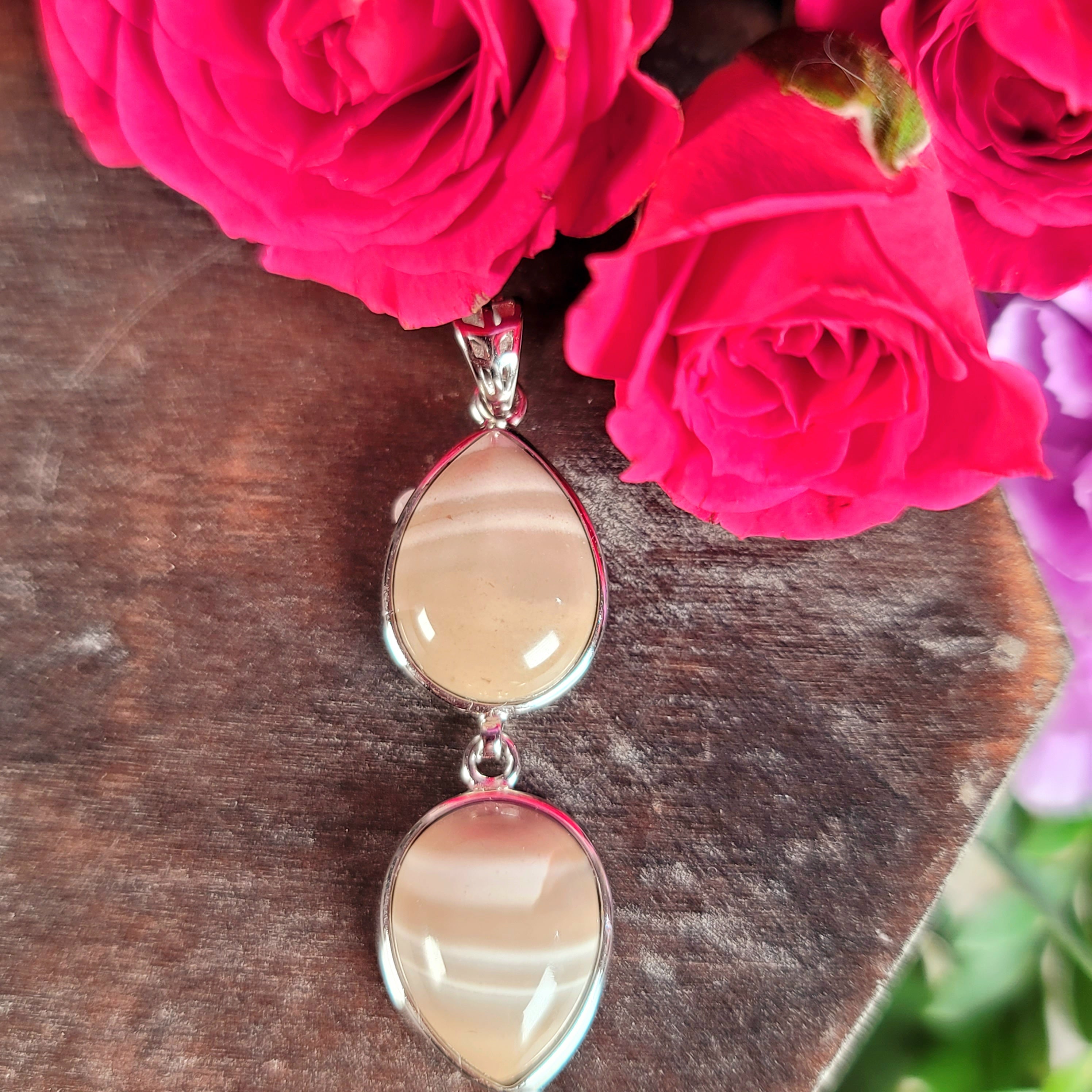 Polish Striped Flint Pendant .925 Silver for Powerful Protection Against Negative Energy