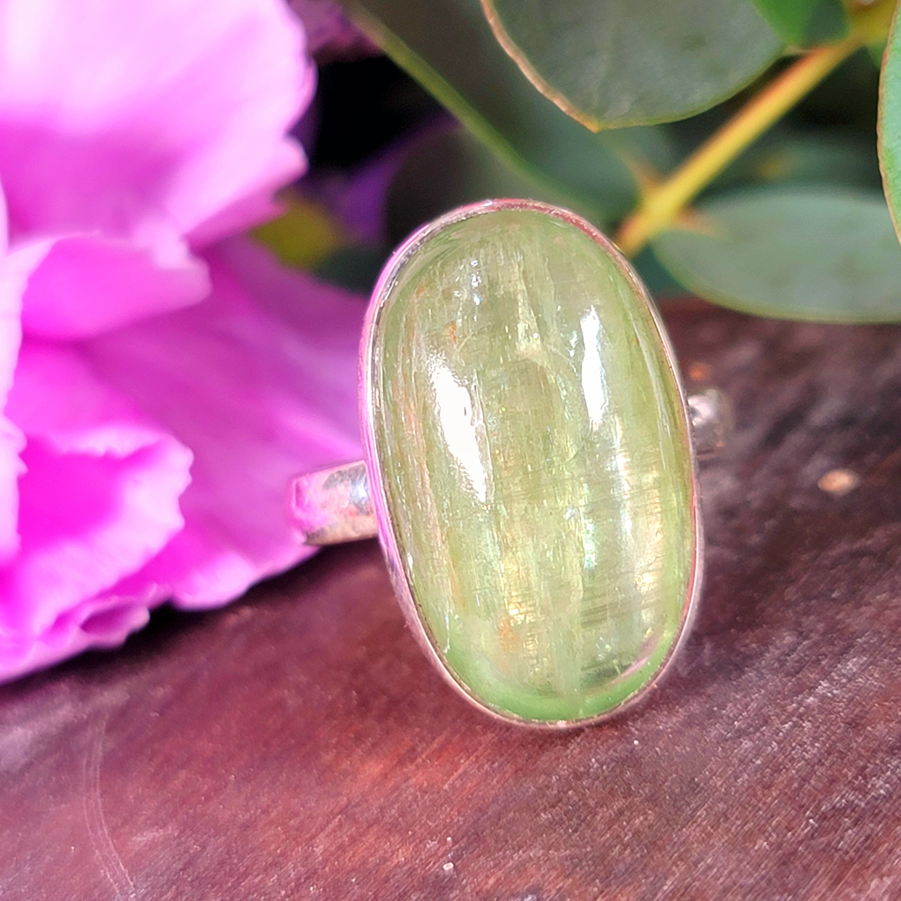 Green Kyanite Adjustable Ring .925 Silver for Alignment, Balance and Meditation