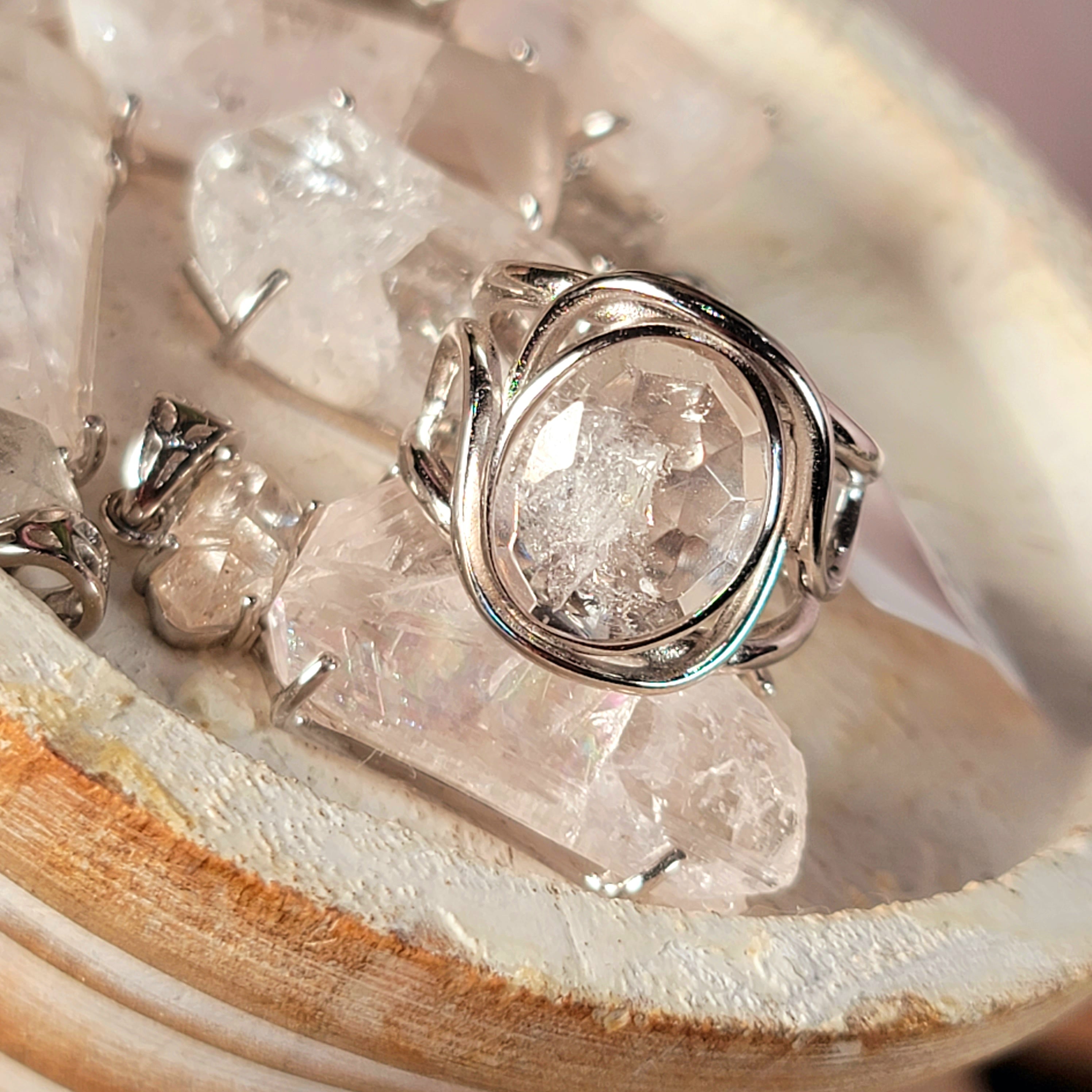 Danburite Rose Cut Finger Bracelet .925 Sliver Adjustable for Connection with Higher Realms, Peace and Self Acceptance