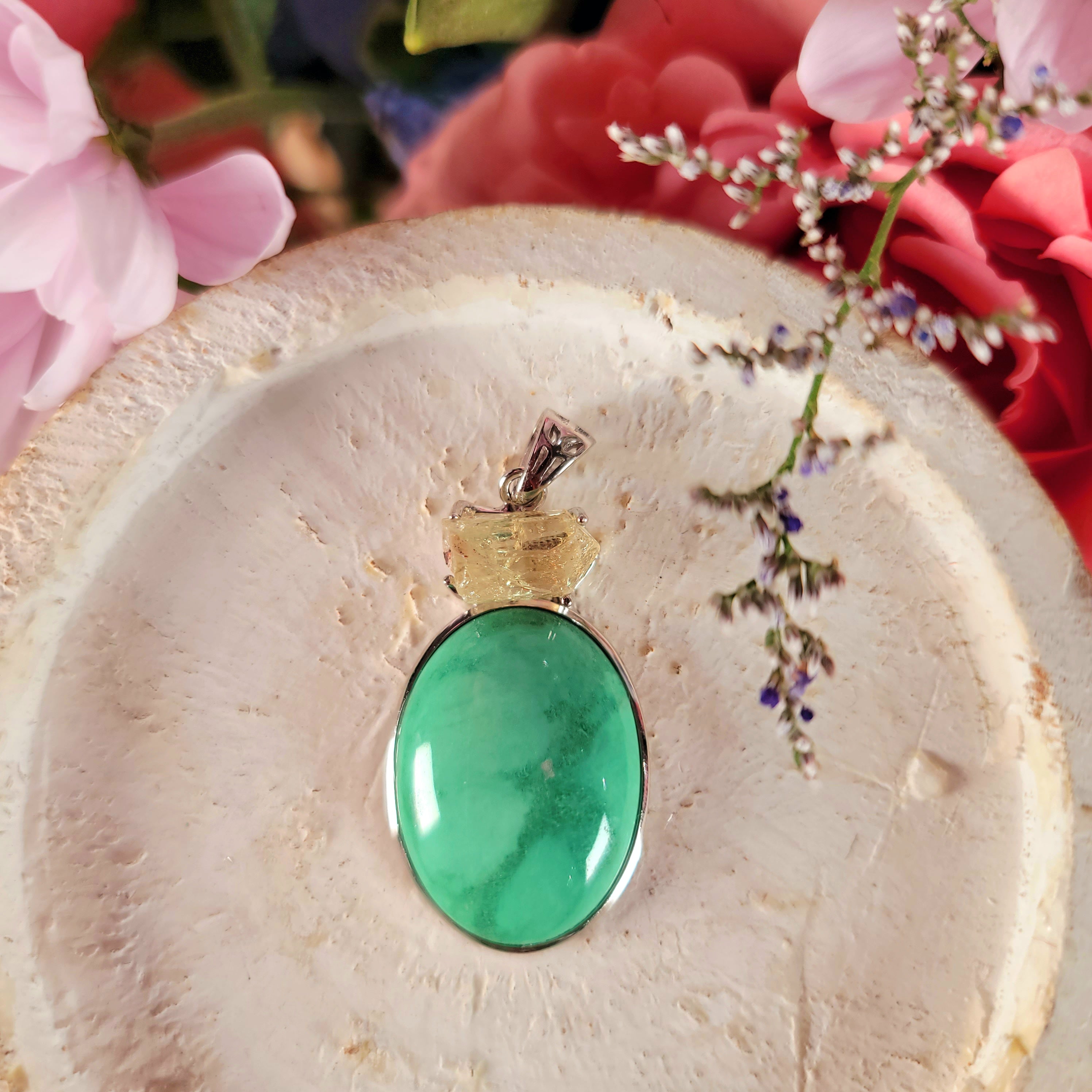 Variscite x Golden Yellow Apatite Pendant .925 Silver for Emotional Healing, Joy, Love and Prosperity