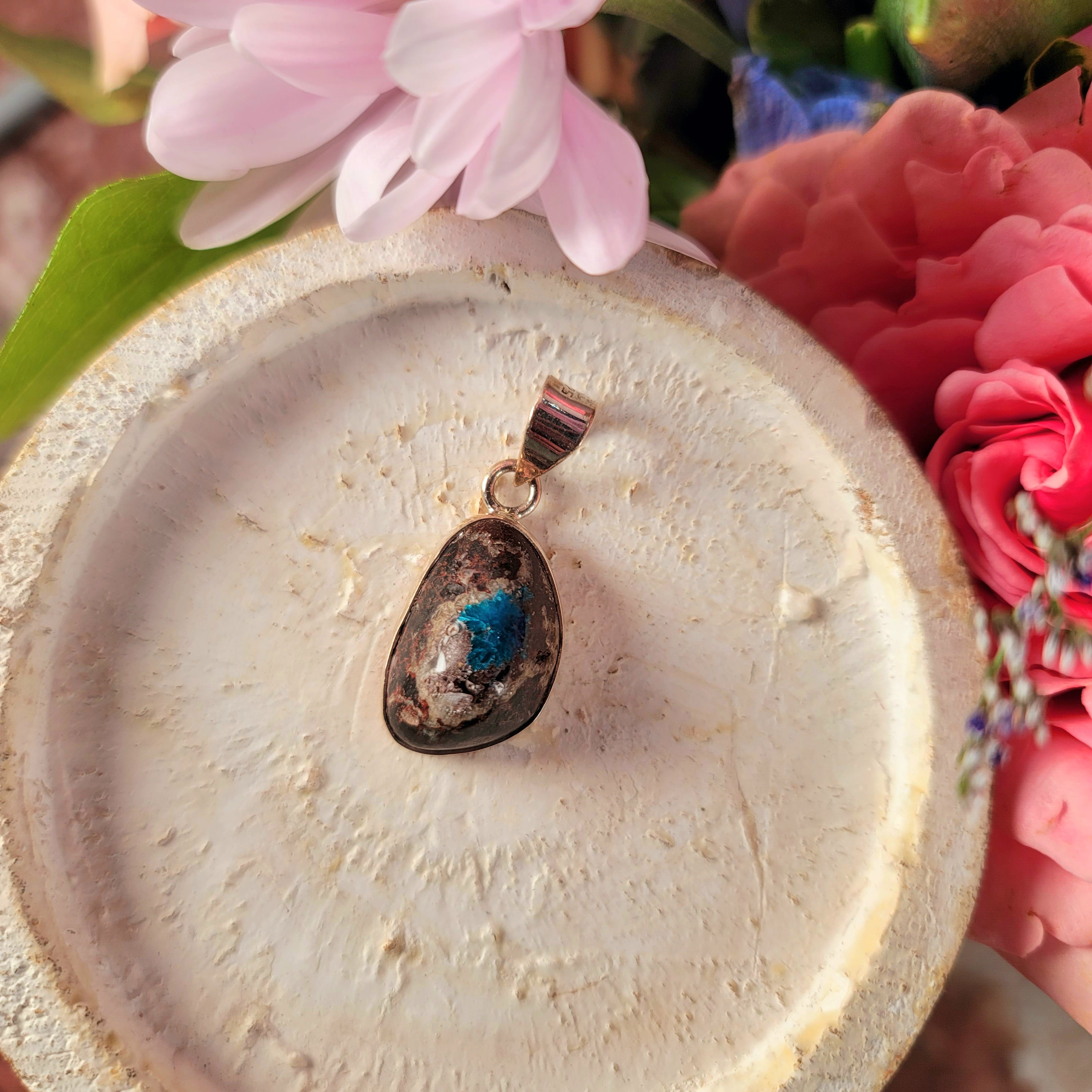 Cavansite Pendant .925 Silver for Expansion of Consciousness, Spiritual Enlightenment and Truth