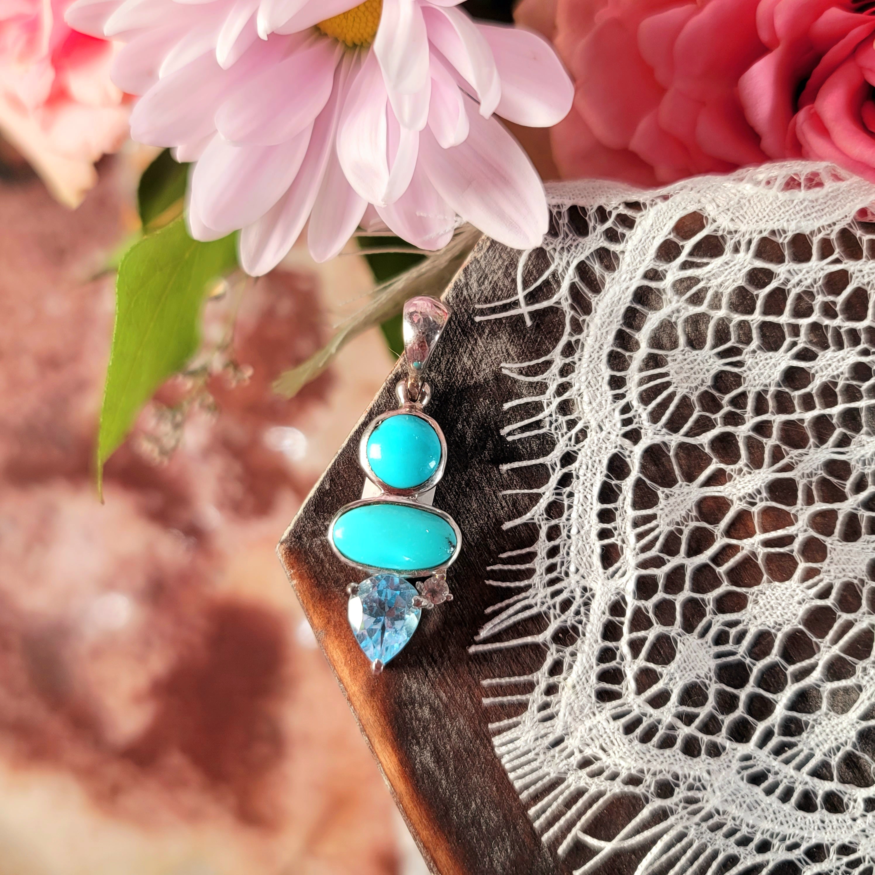 Turquoise x Blue Topaz Pendant for Good Luck, Love, Prosperity and Protection