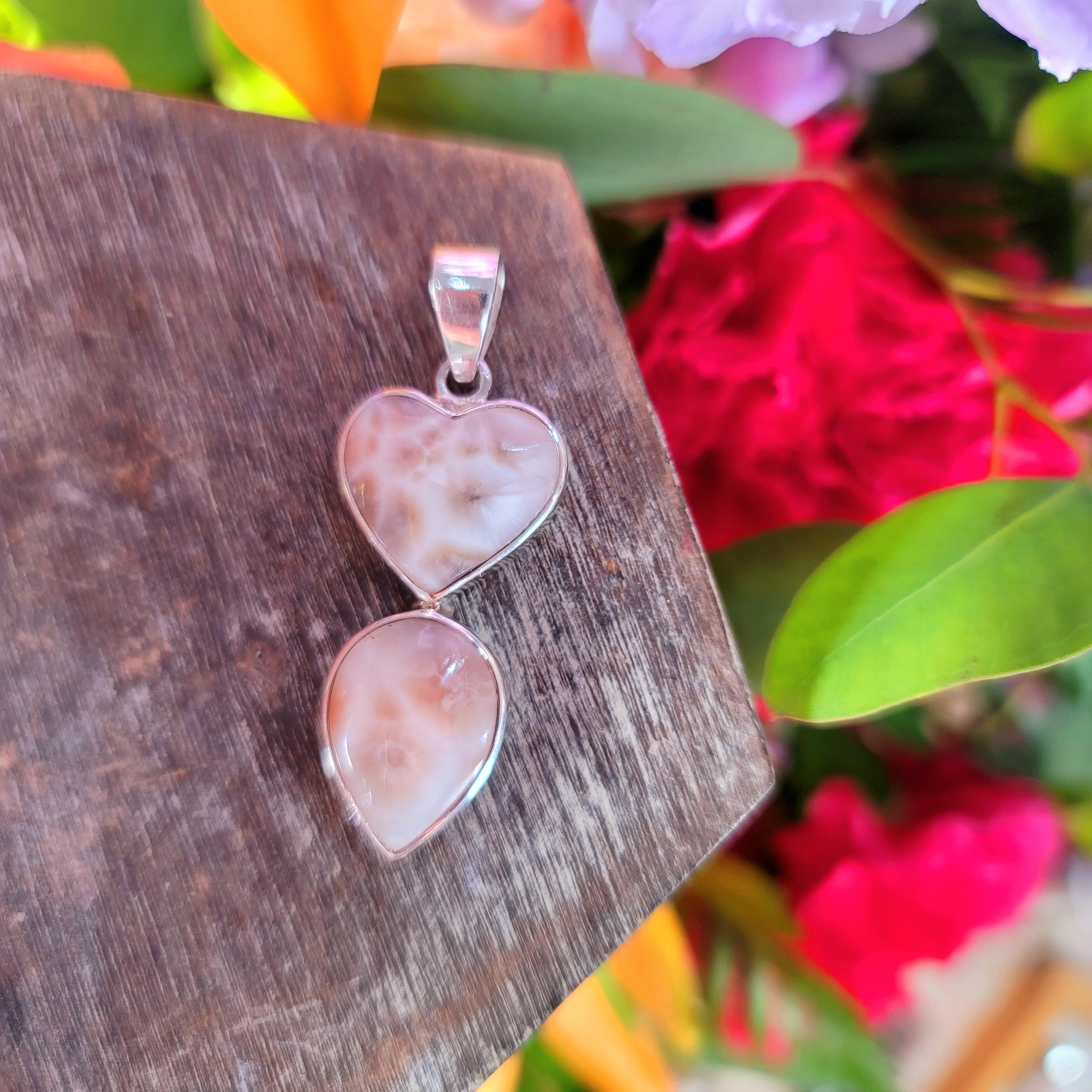 Pink Natrolite Heart Pendant .925 Silver for Channeling, Psychic Abilities and Awakening of your Third Eye Chakra