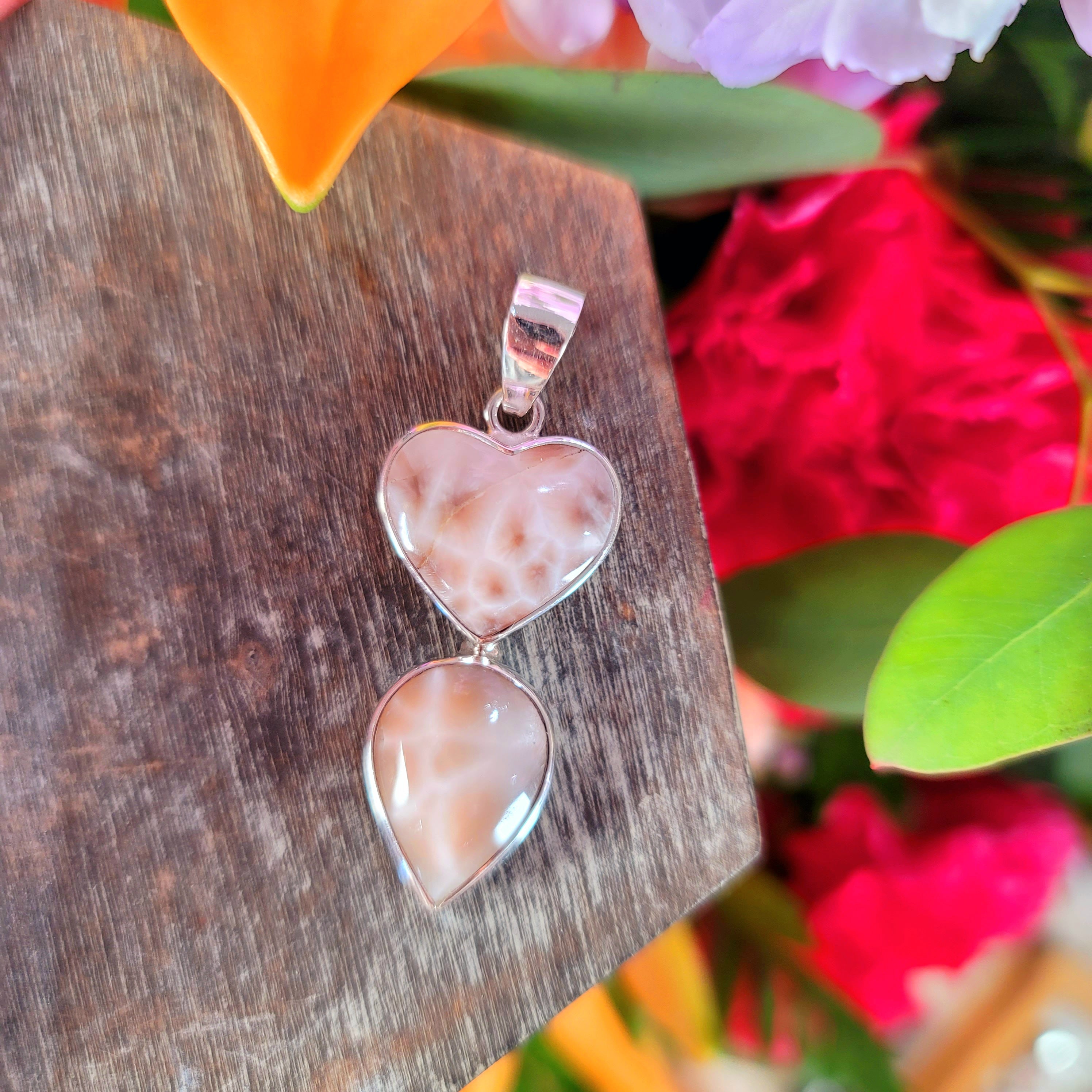 Pink Natrolite Heart Pendant .925 Silver for Channeling, Psychic Abilities and Awakening of your Third Eye Chakra