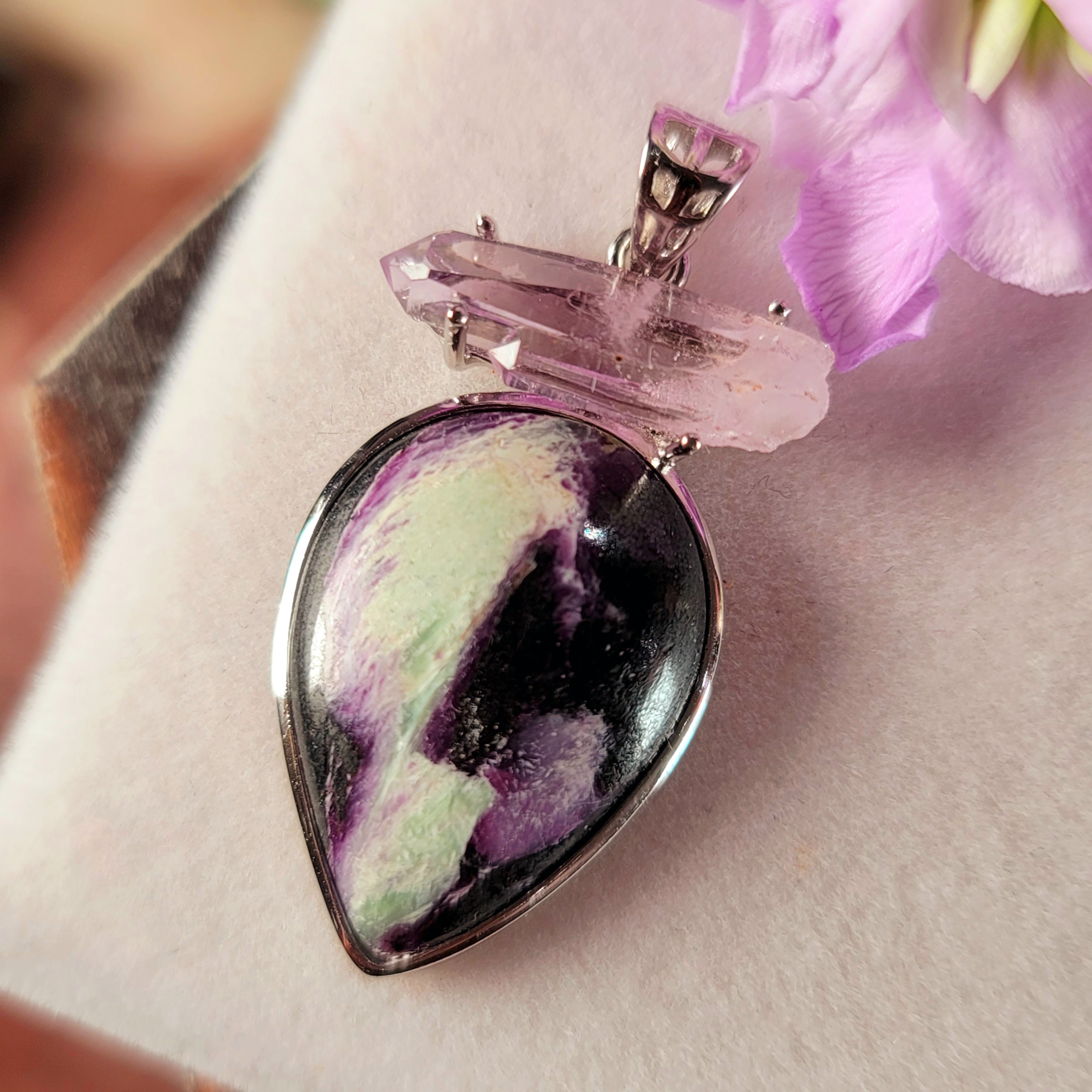 Kammererite x Vera Cruz Amethyst Pendant .925 Silver for Balance, Enlightenment and Communicating with Spirit
