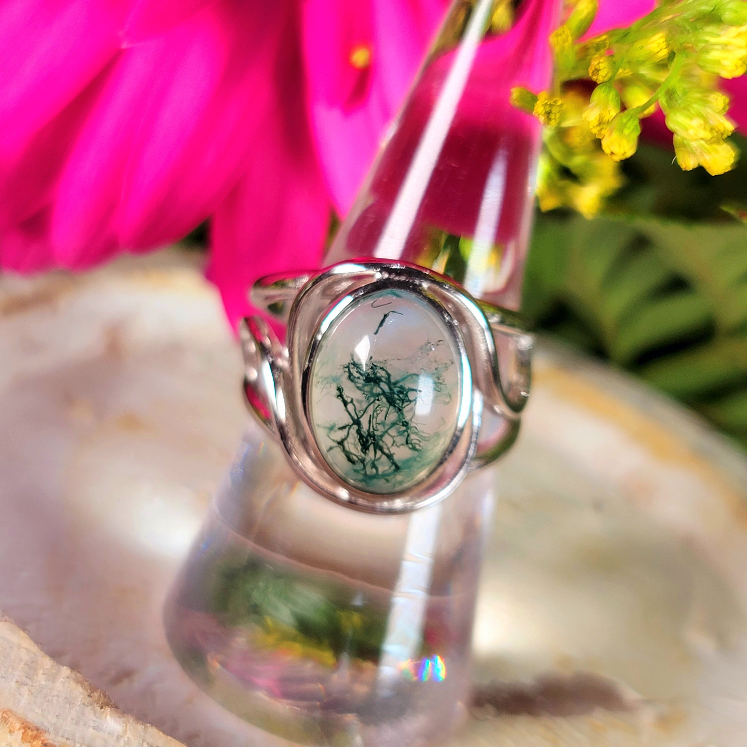 Moss Agate Finger Cuff Adjustable Ring .925 Silver (AAA Grade) for Creating your Dreams