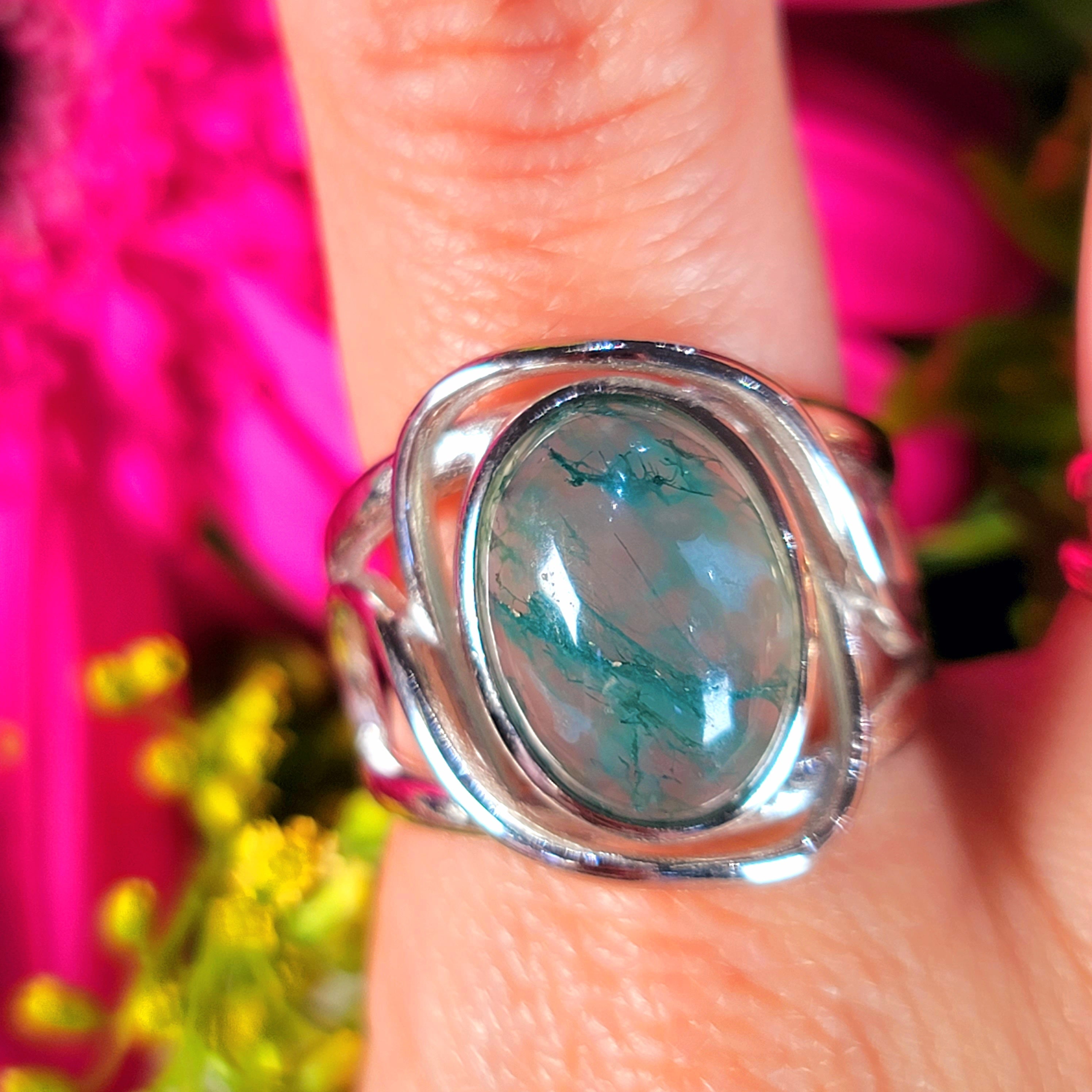 Moss Agate Finger Cuff Adjustable Ring .925 Silver (AAA Grade) for Creating your Dreams