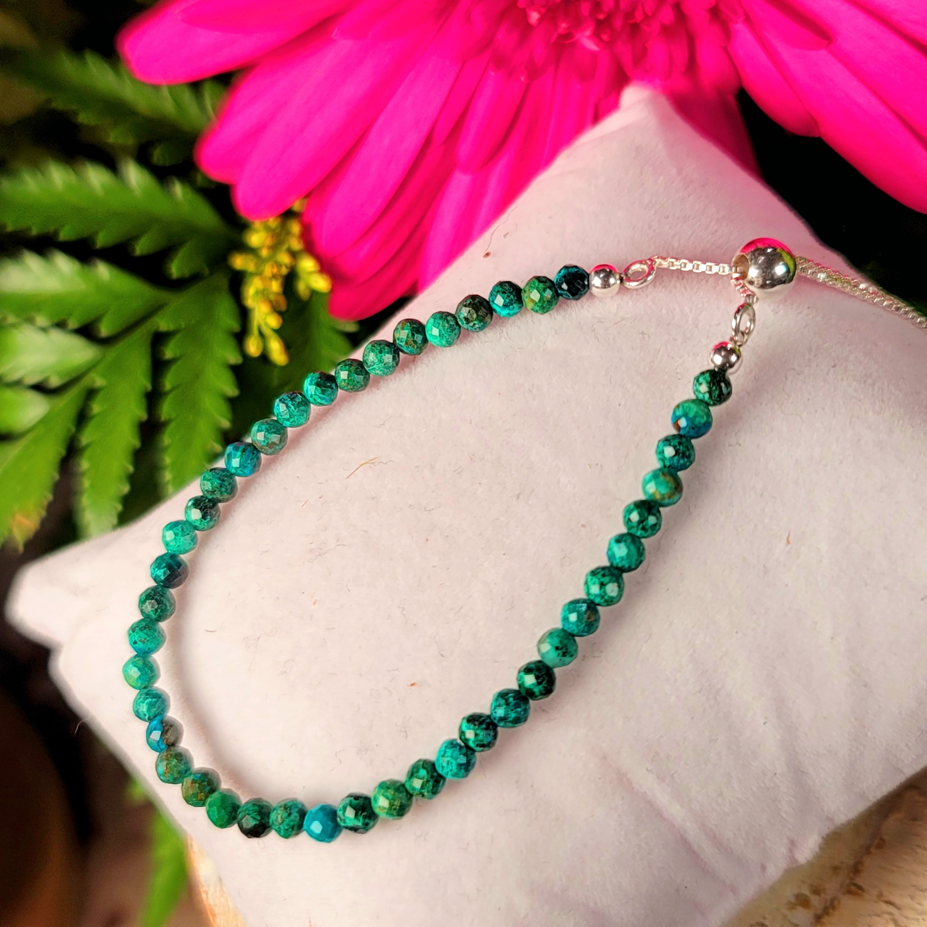 Chrysocolla Micro Faceted Bracelet .925 Silver for Empowerment, Harmony and Truth
