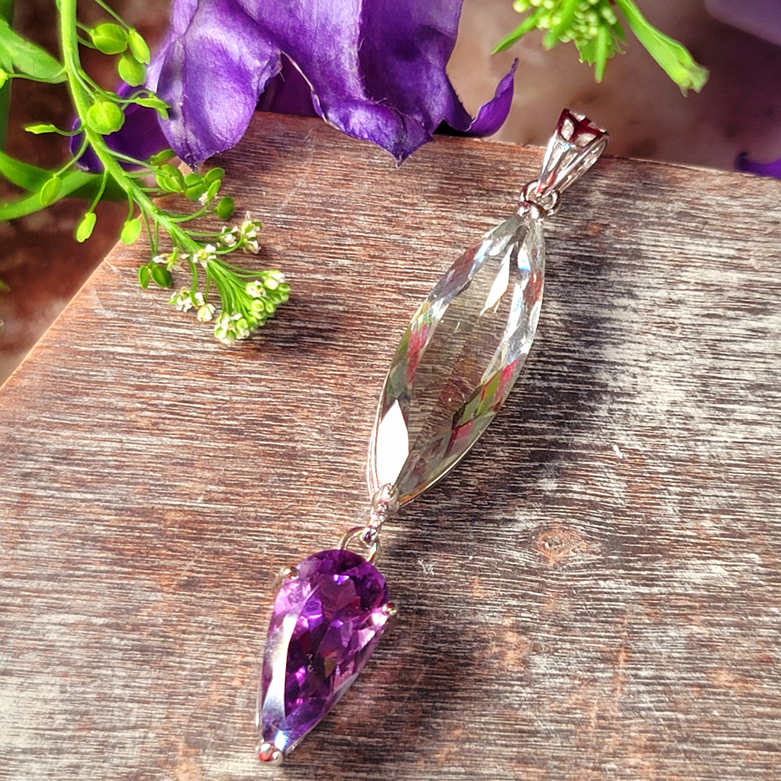 Amethyst x Praisolite Pendant .925 Silver for Heart Healing, Intuition and Protection