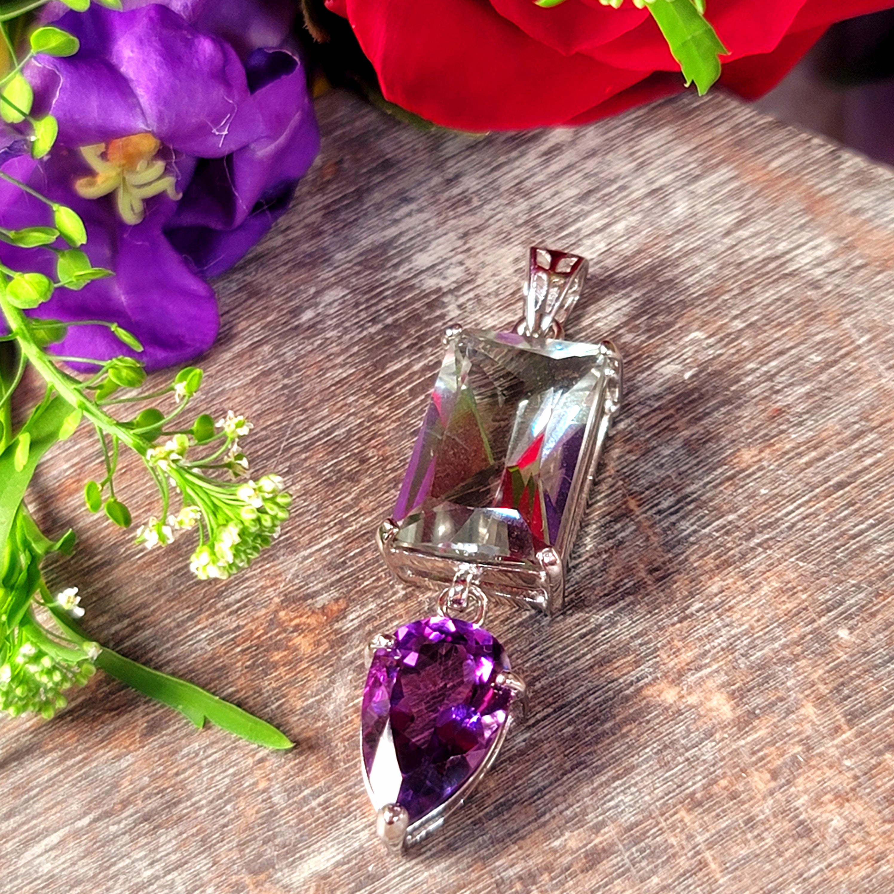 Amethyst x Praisolite Pendant .925 Silver for Heart Healing, Intuition and Protection