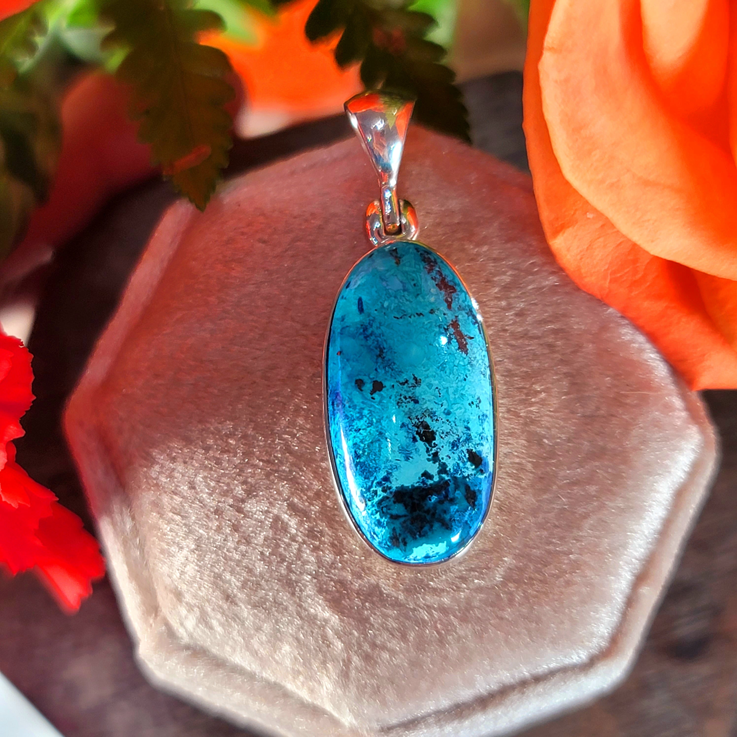 Shattuckite & Chrysocolla Pendant .925 Silver for Goddess Energy, Peaceful Communication and Truth