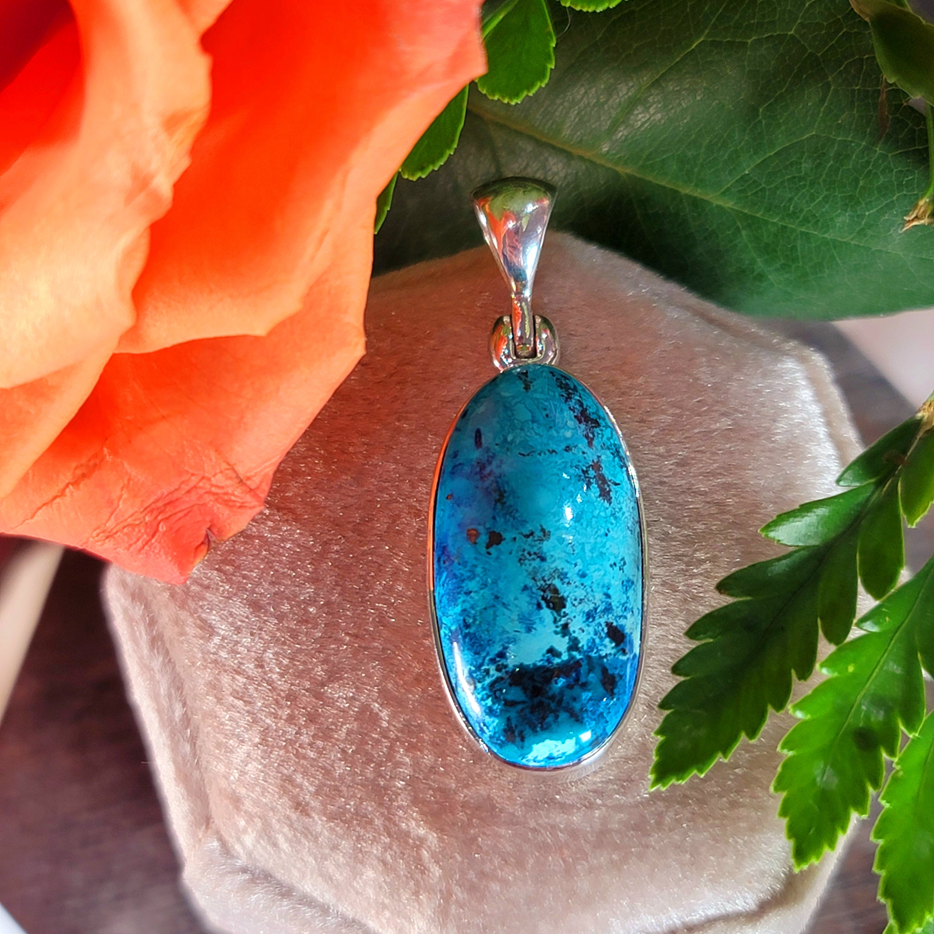 Shattuckite & Chrysocolla Pendant .925 Silver for Goddess Energy, Peaceful Communication and Truth