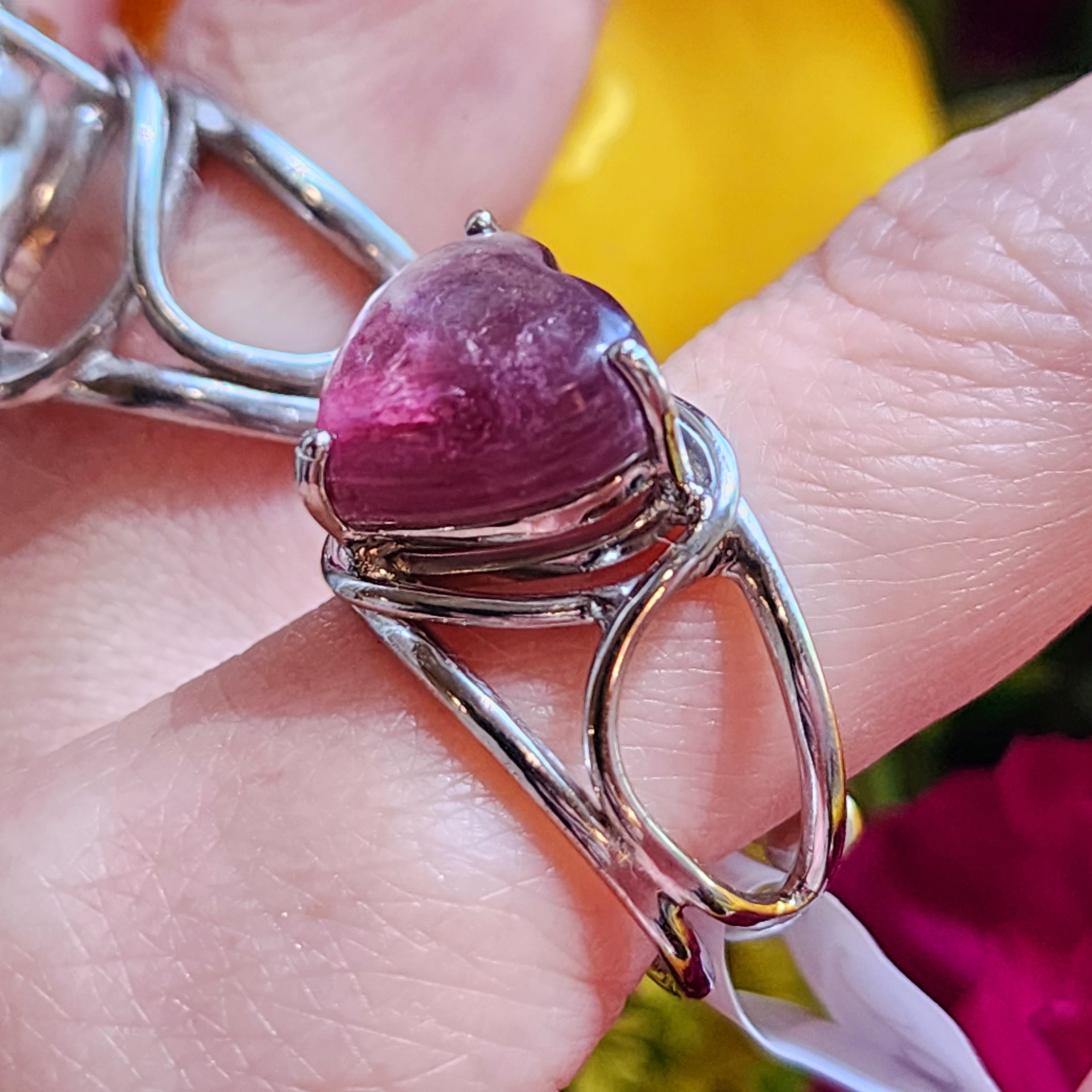Gem Lepidolite Heart Finger Cuff Adjustable Ring .925 Silver for Balancing the Emotional Body & Calming the Mind