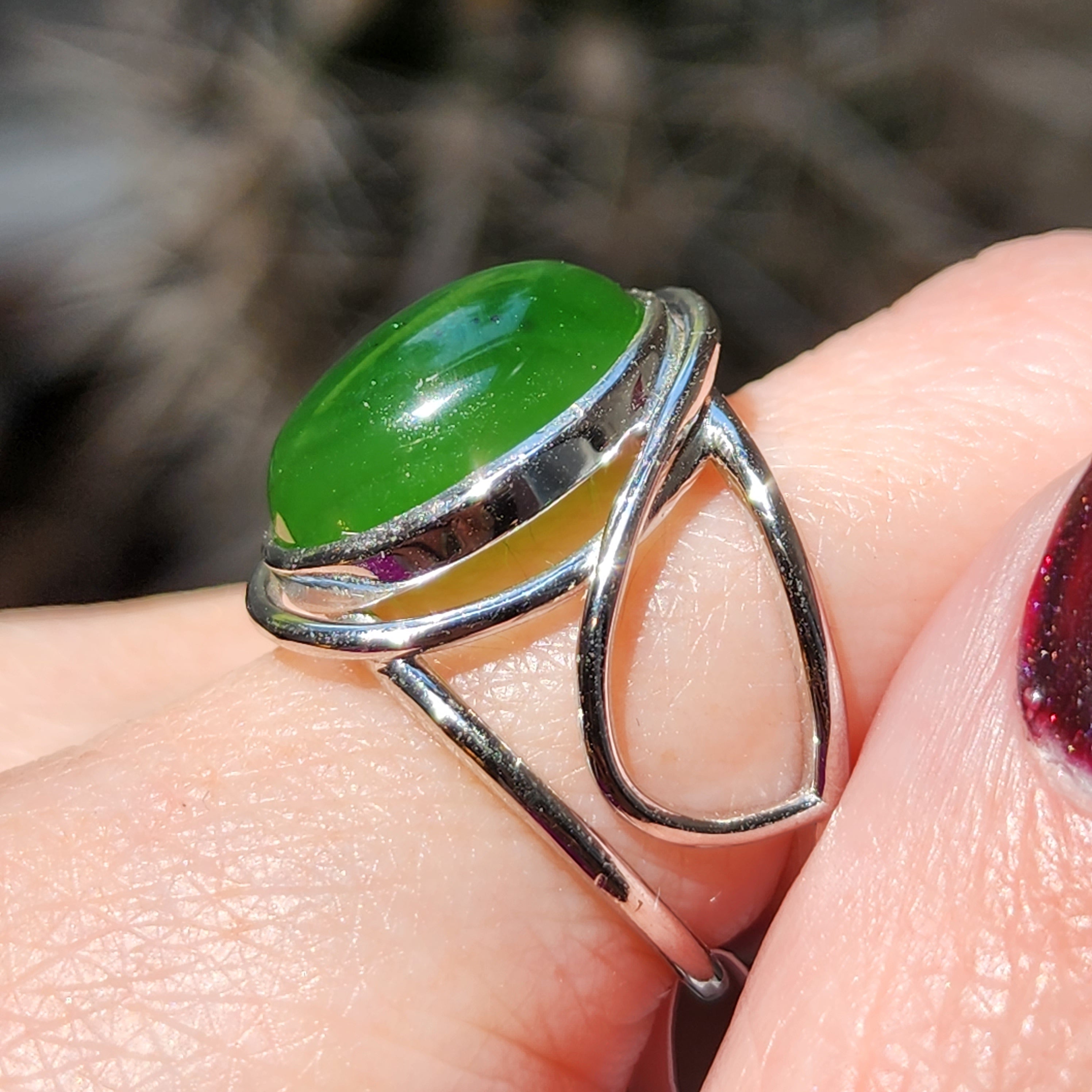 Nephrite Jade Finger Cuff Adjustable Ring .925 Silver for Abundance, Health and Heart Healing