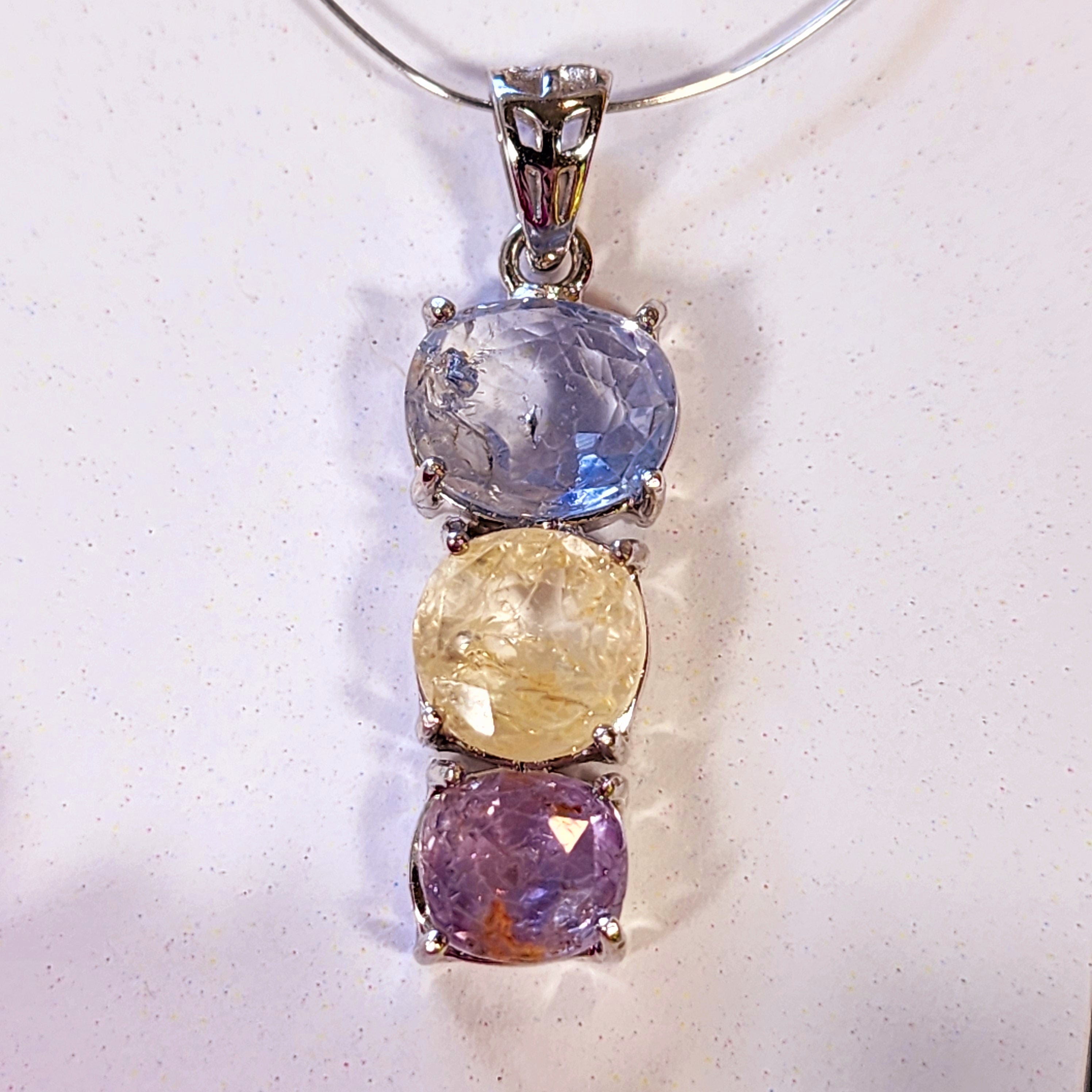 Corundum Dream Ruby, Blue Sapphire & Yellow Sapphire .925 Silver Pendant for Intuition, Good Luck and Revitalizing your Passion for Life