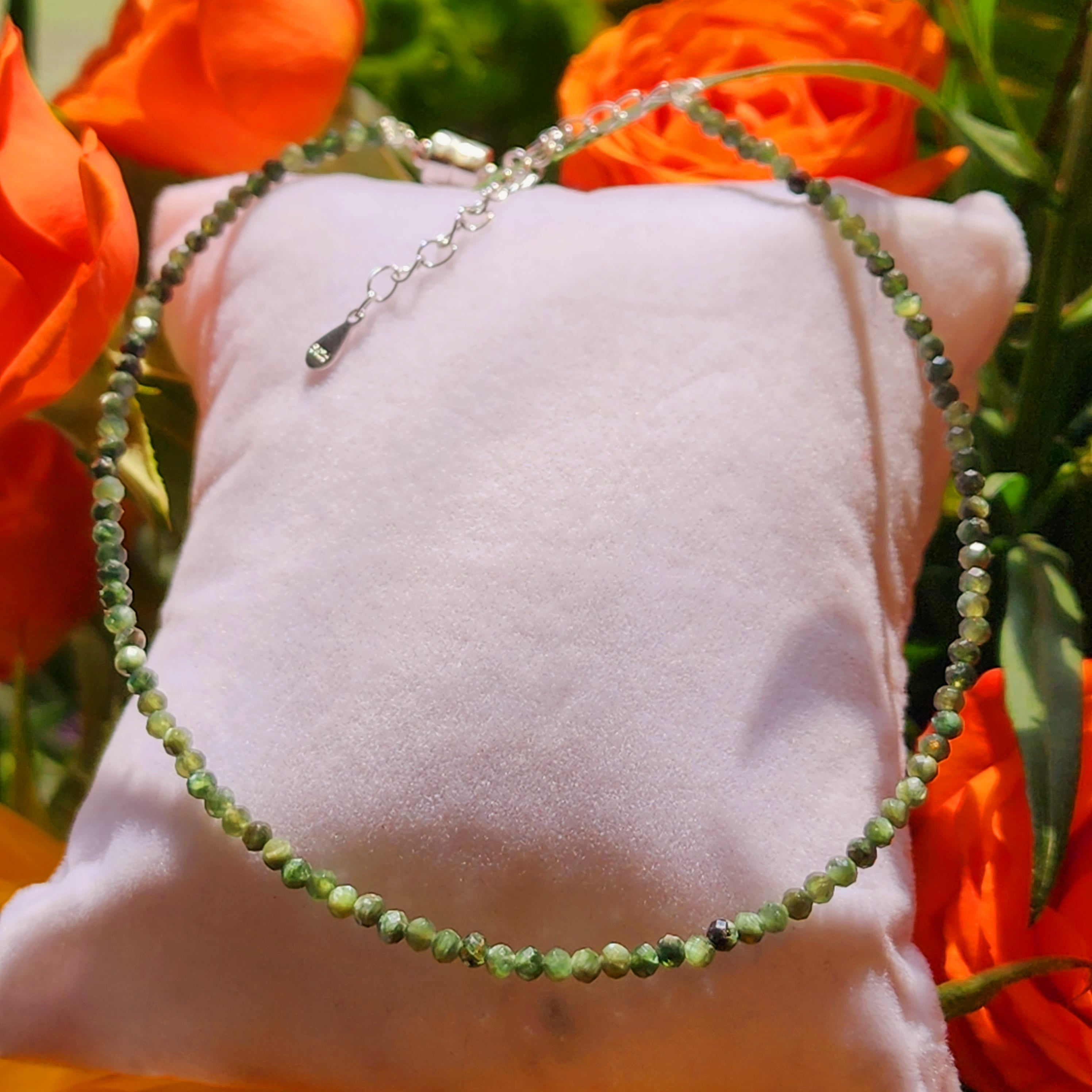 Seraphinite Micro Faceted Anklet .925 Silver for Overall Physical Health, Healing and Cellular Regeneration