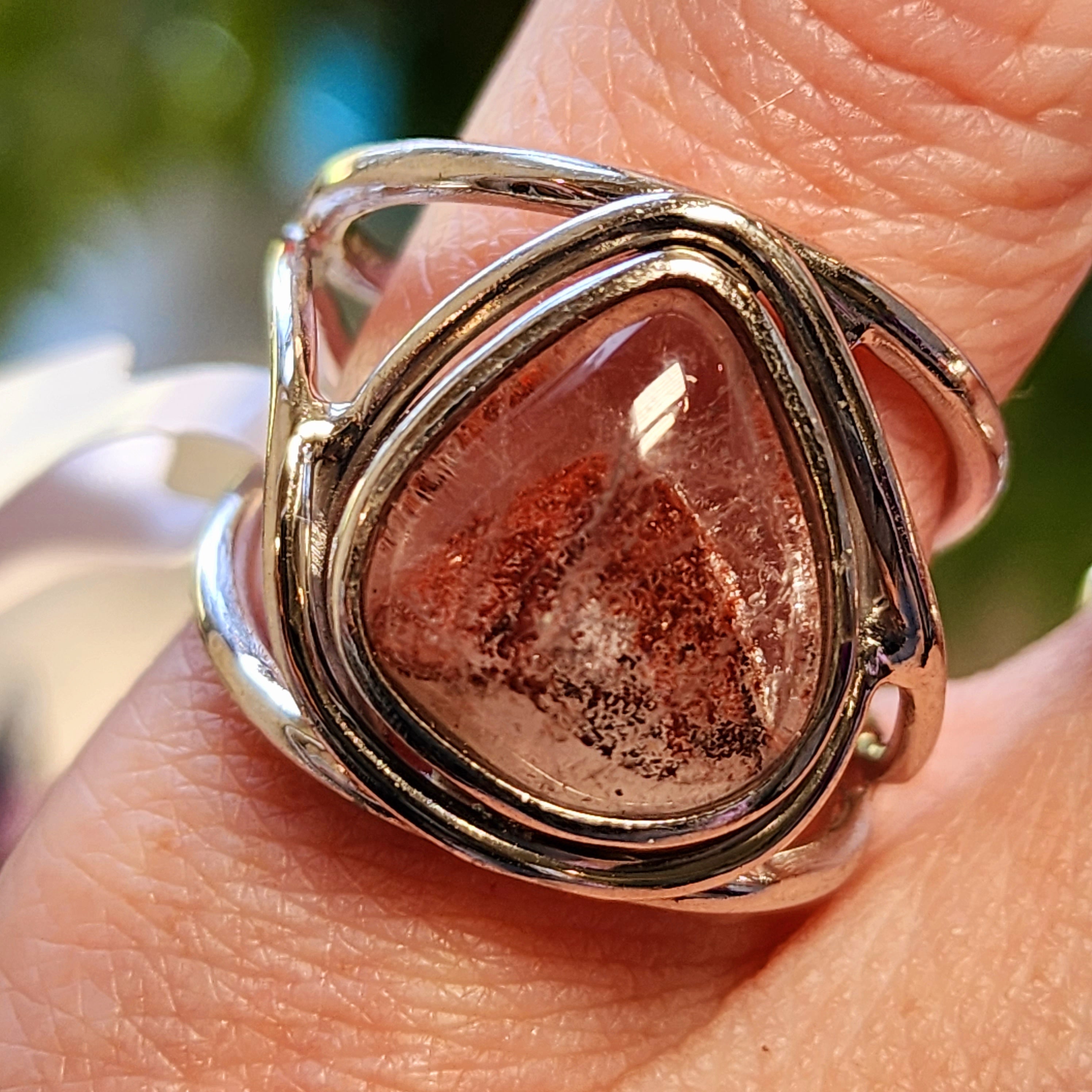 Lepidocrocite Phantom in Quartz Finger Cuff Adjustable Ring .925 Silver for Harmonizing Relationships and Emotional Healing