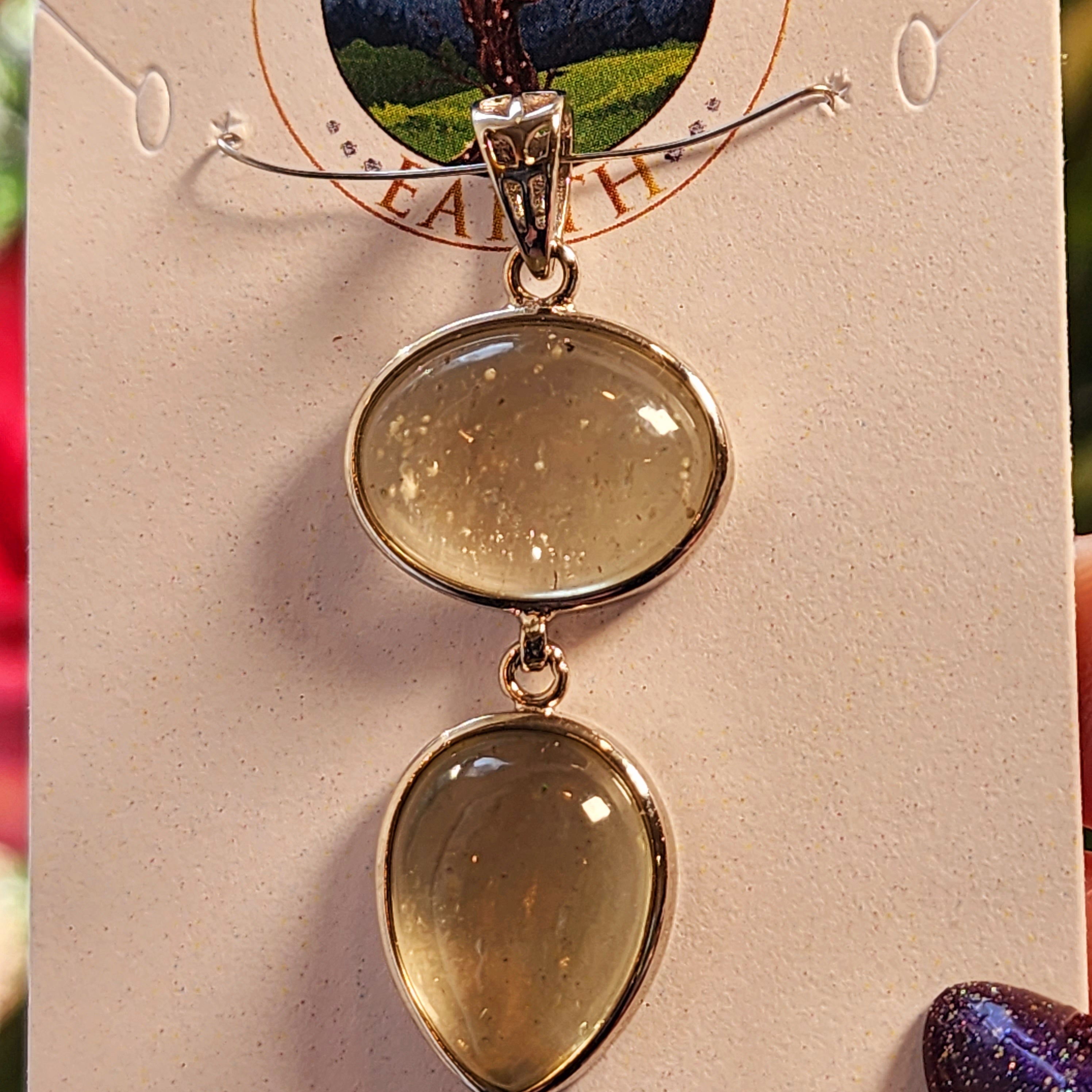 Libyan Desert Glass Double Pendant .925 Silver for Confidence, Manifesting and Personal Power