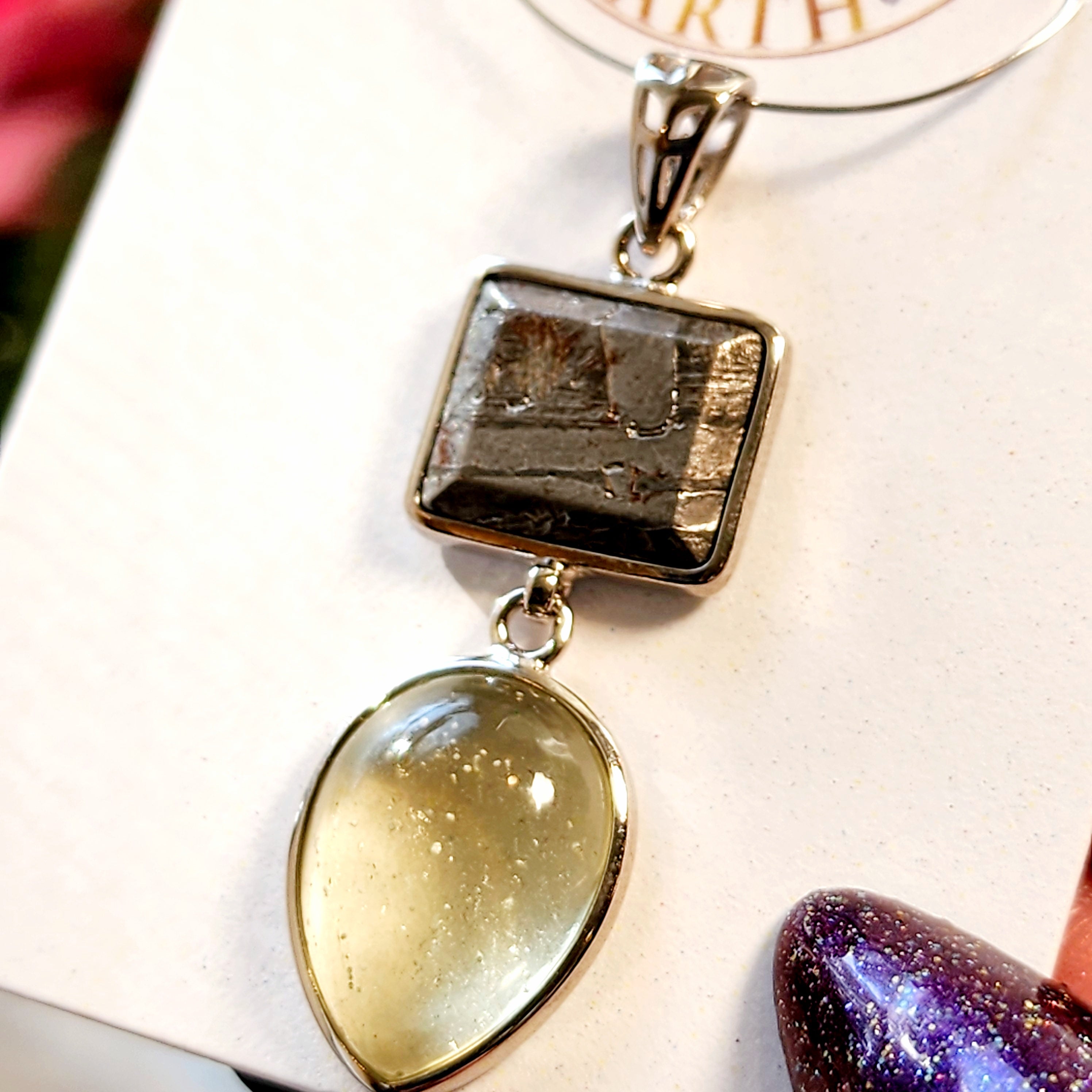 Libyan Desert Glass x Meteorite Pendant .925 Silver for Confidence, Manifesting and Personal Power