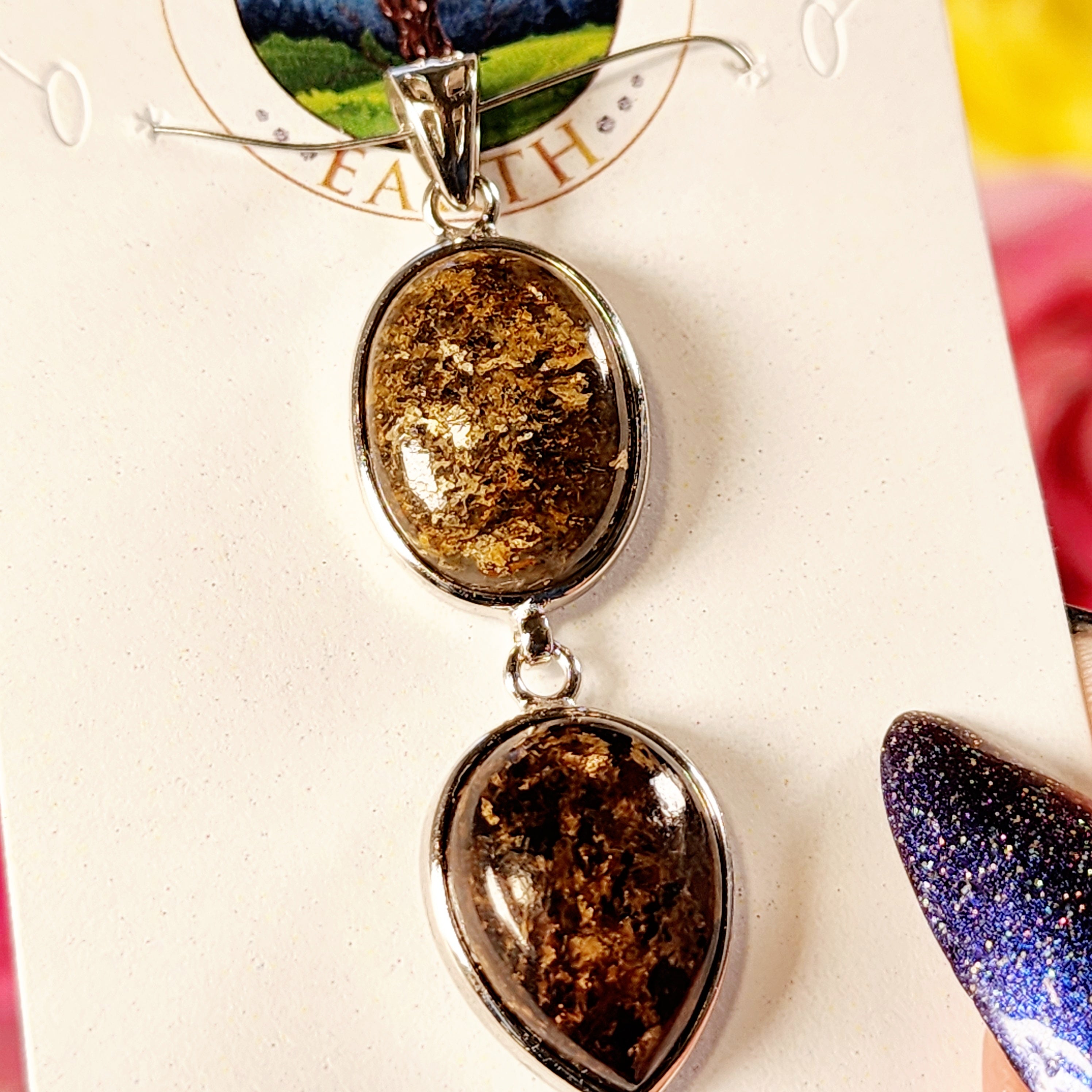 Bronzite Double Pendant .925 Silver for Achieving Success, Manifestation and Justice