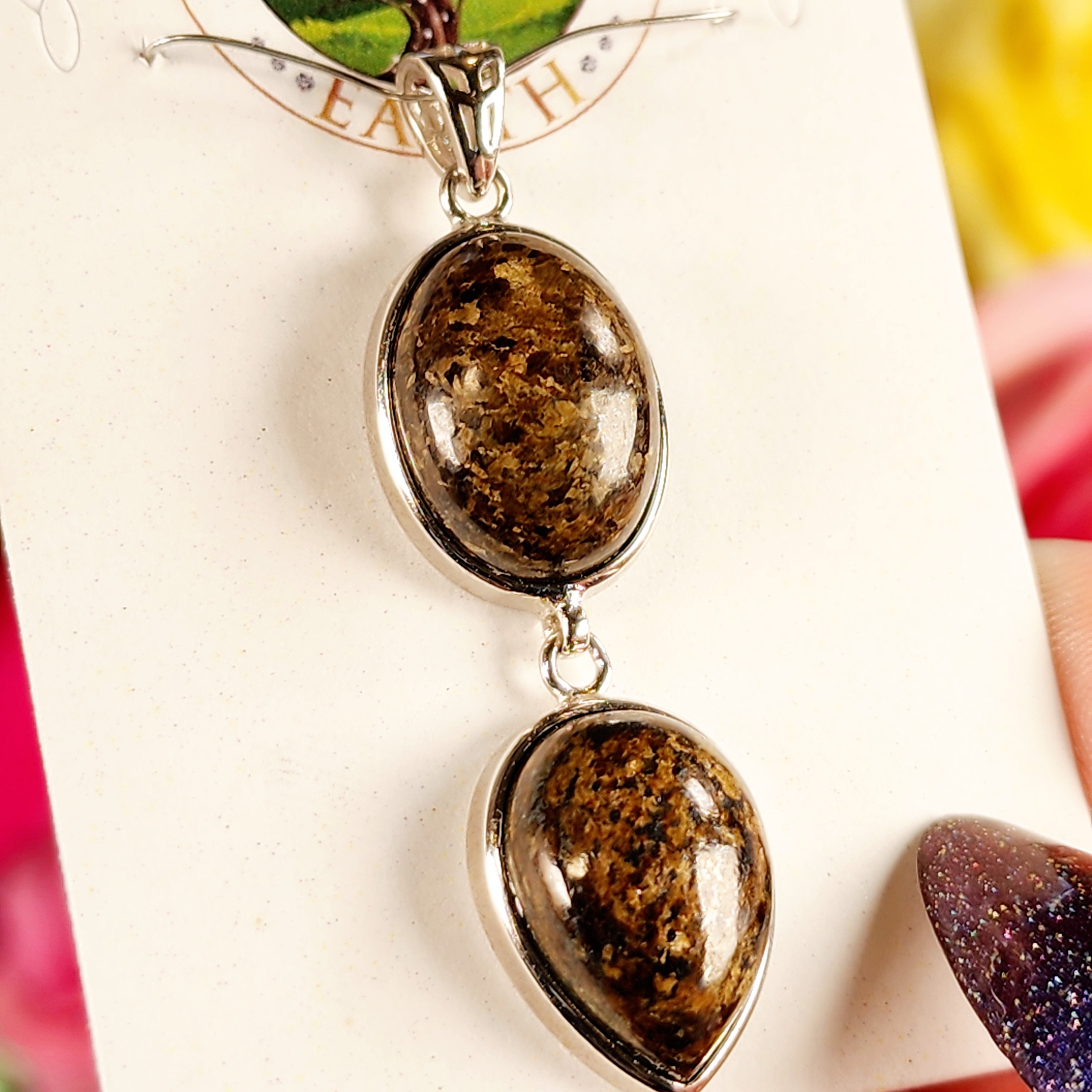 Bronzite Double Pendant .925 Silver for Achieving Success, Manifestation and Justice