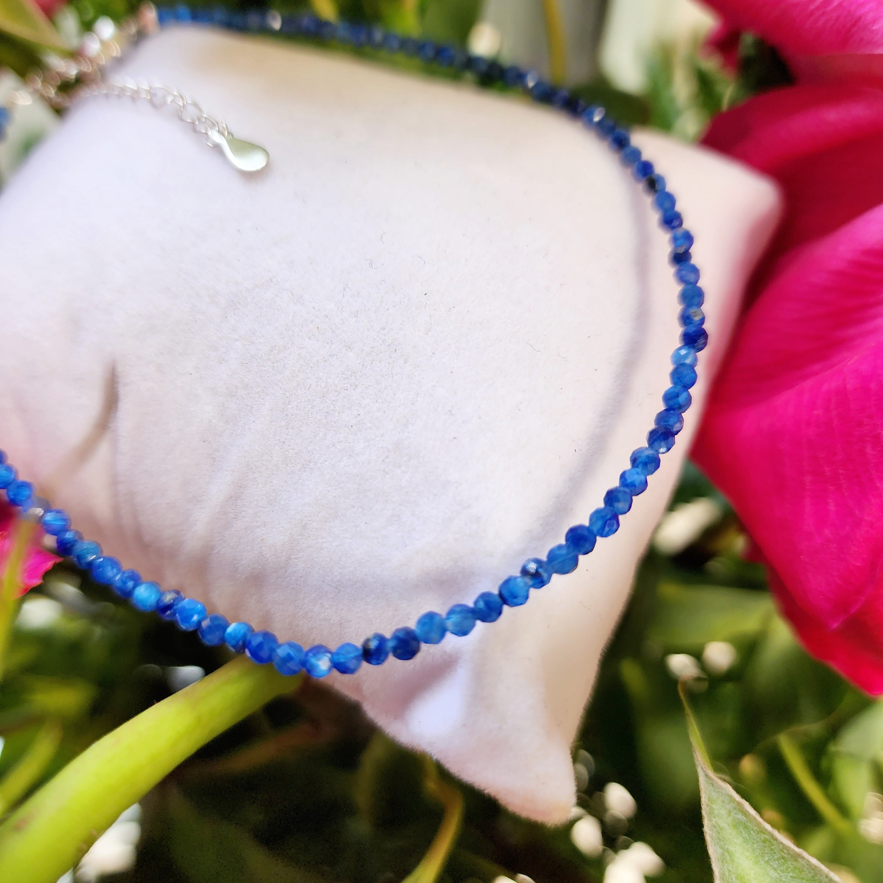 Blue Kyanite Micro Faceted Anklet .925 Silver for Harmony and Empathy in Communication