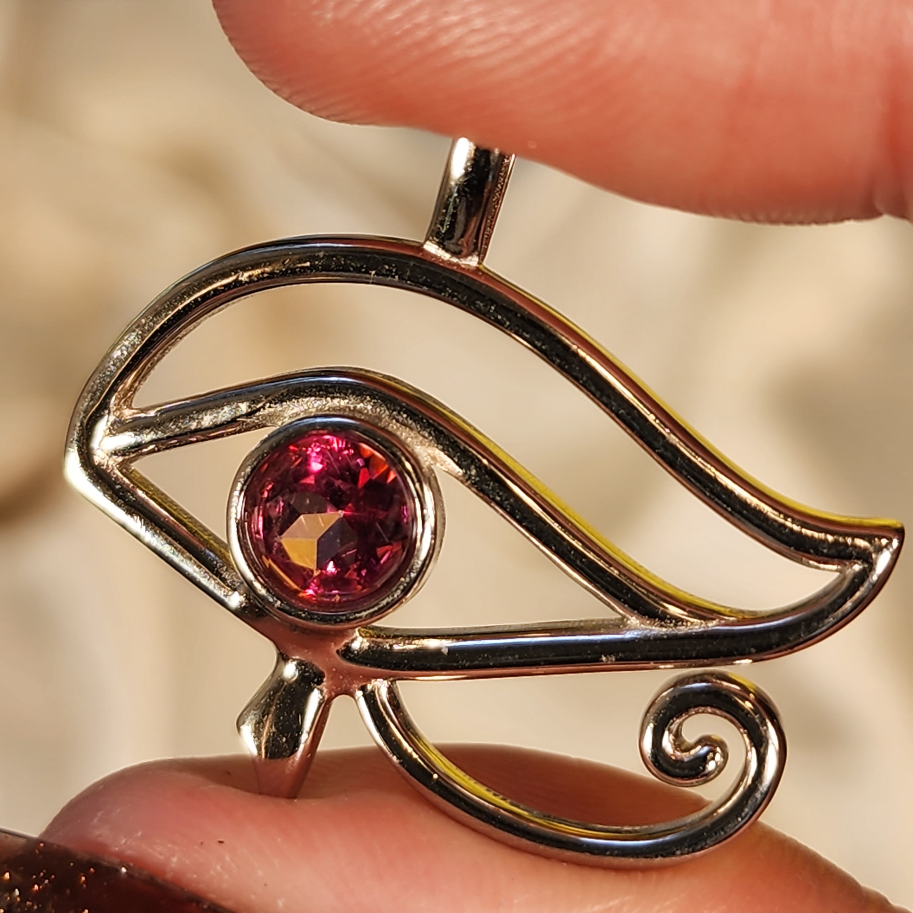 Pink Topaz Eye of Horus Amulet Pendant .925 Silver for Renewal, Healthy Relationships and Attracting Love