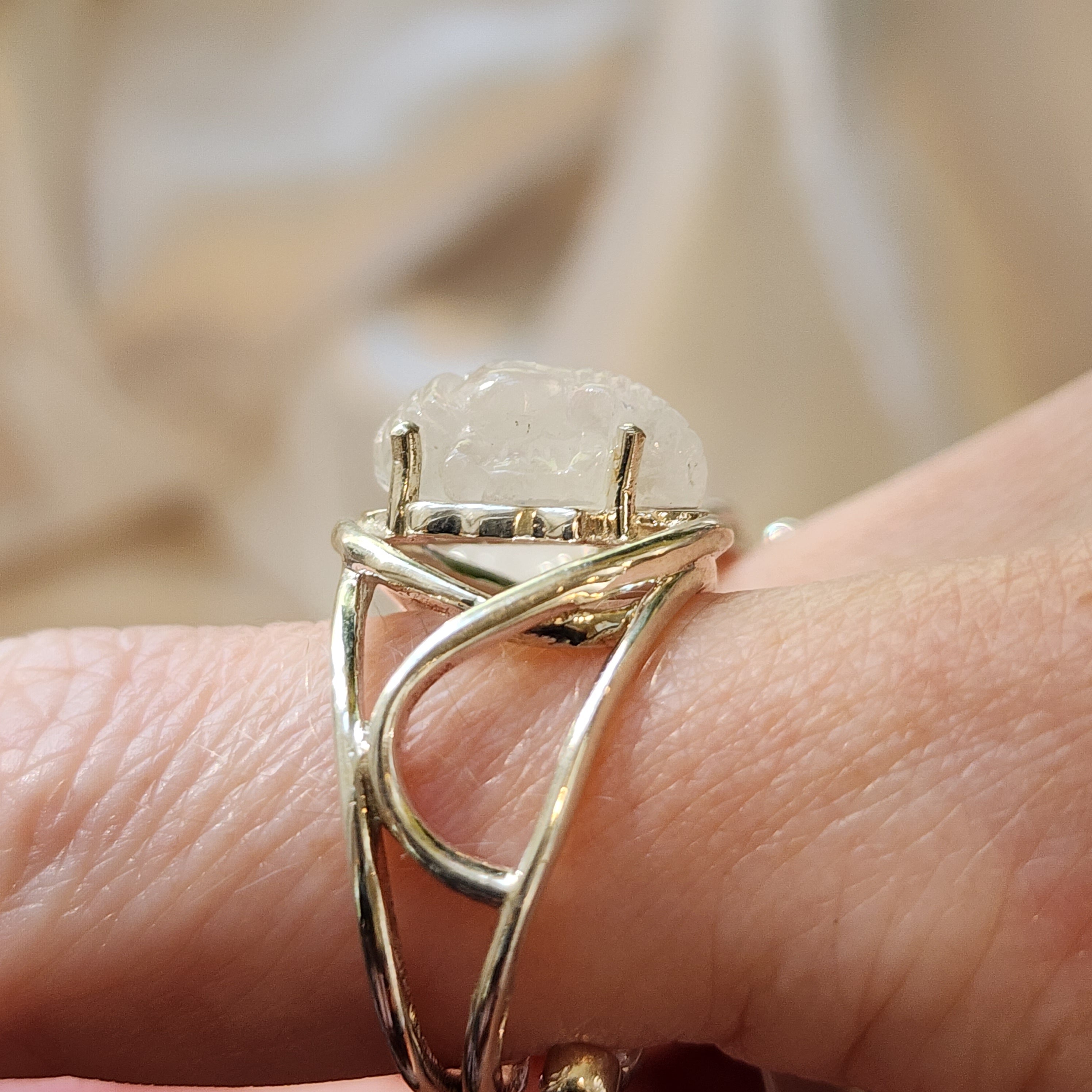 Rainbow Moonstone Ganesha Finger Cuff Adjustable Ring .925 Sterling Silver for New Beginnings & Clearing Blockages