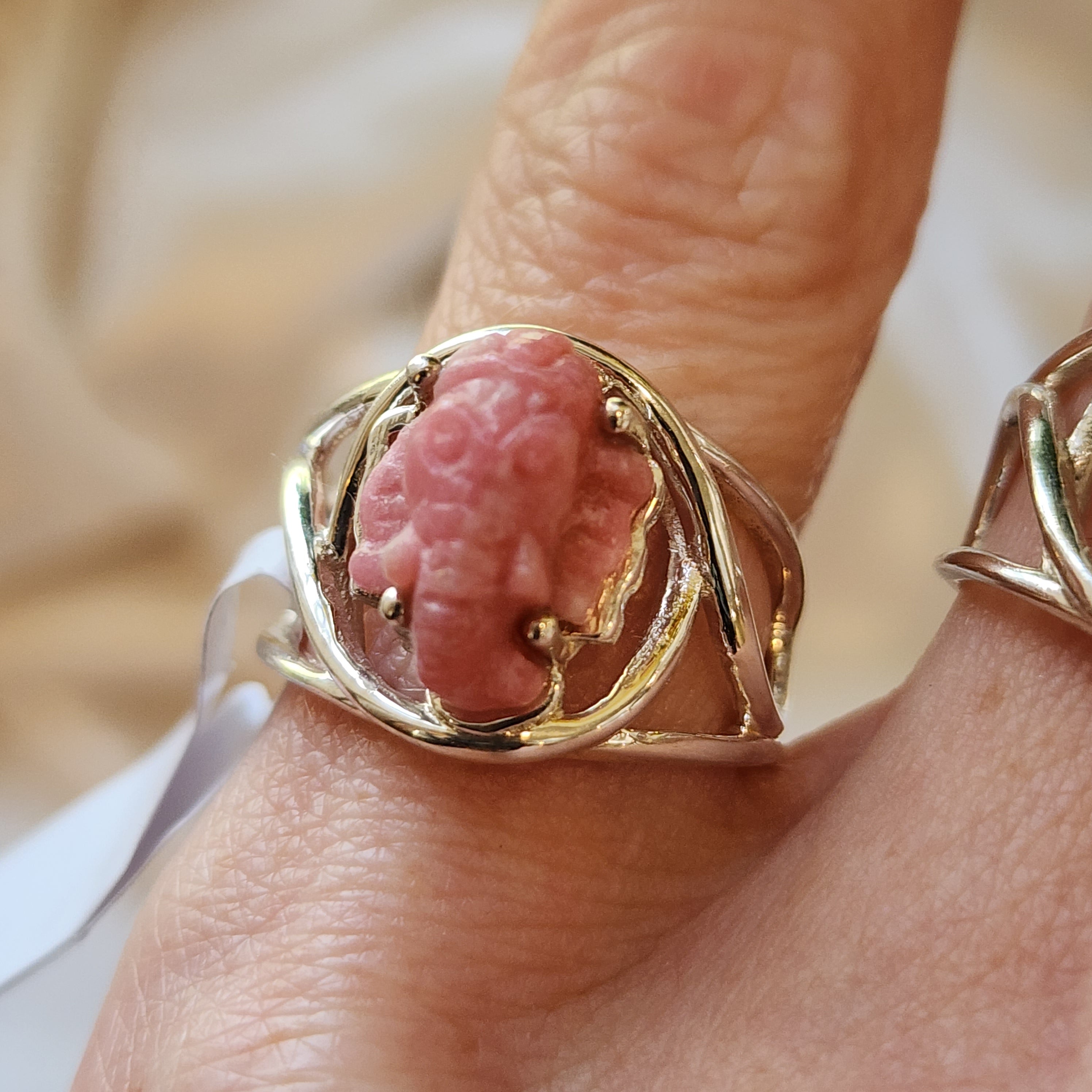 Thulite Ganesha Finger Cuff Adjustable Ring .925 Sterling Silver for Expressing Love, Pleasure & Clearing Blockages