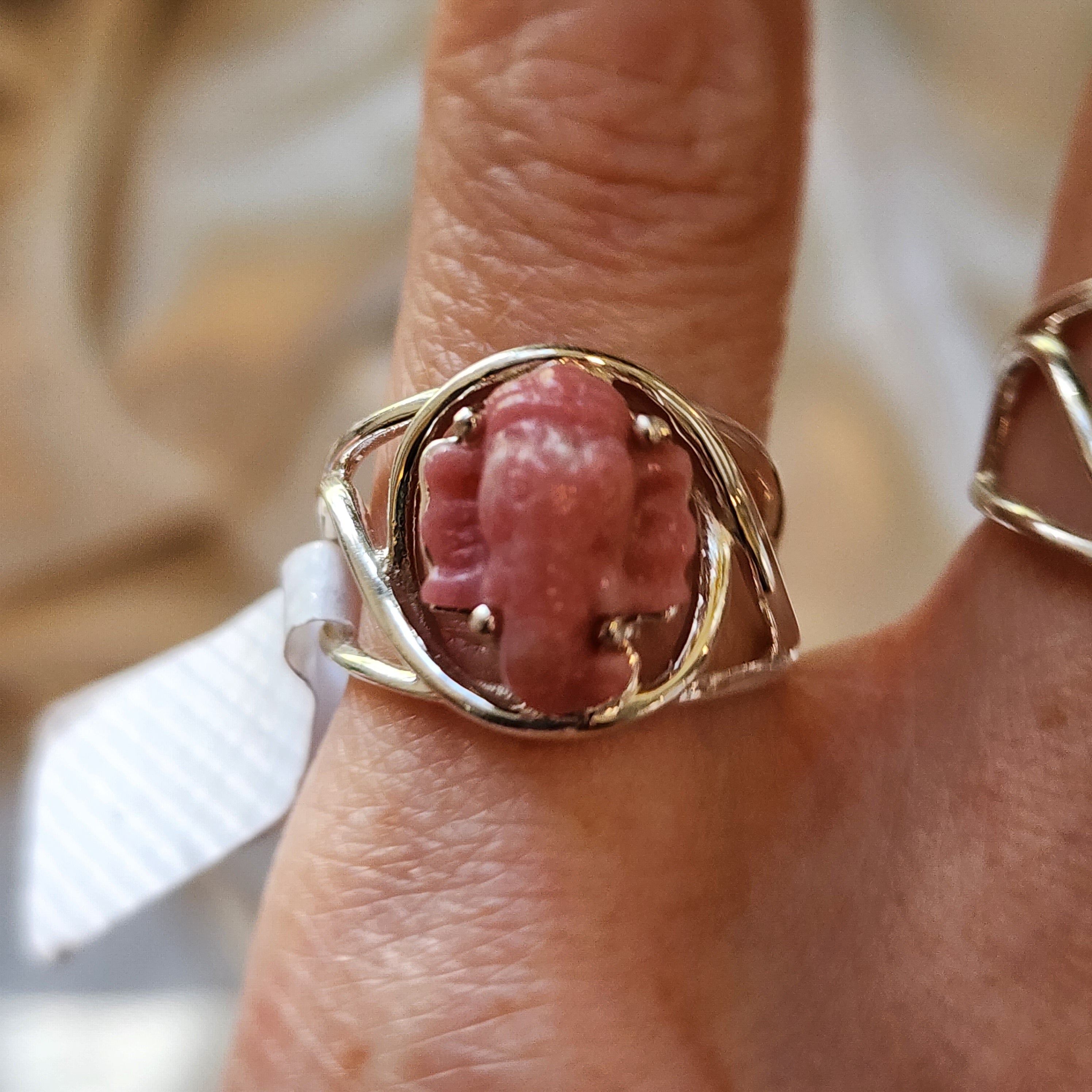 Thulite Ganesha Finger Cuff Adjustable Ring .925 Sterling Silver for Expressing Love, Pleasure & Clearing Blockages