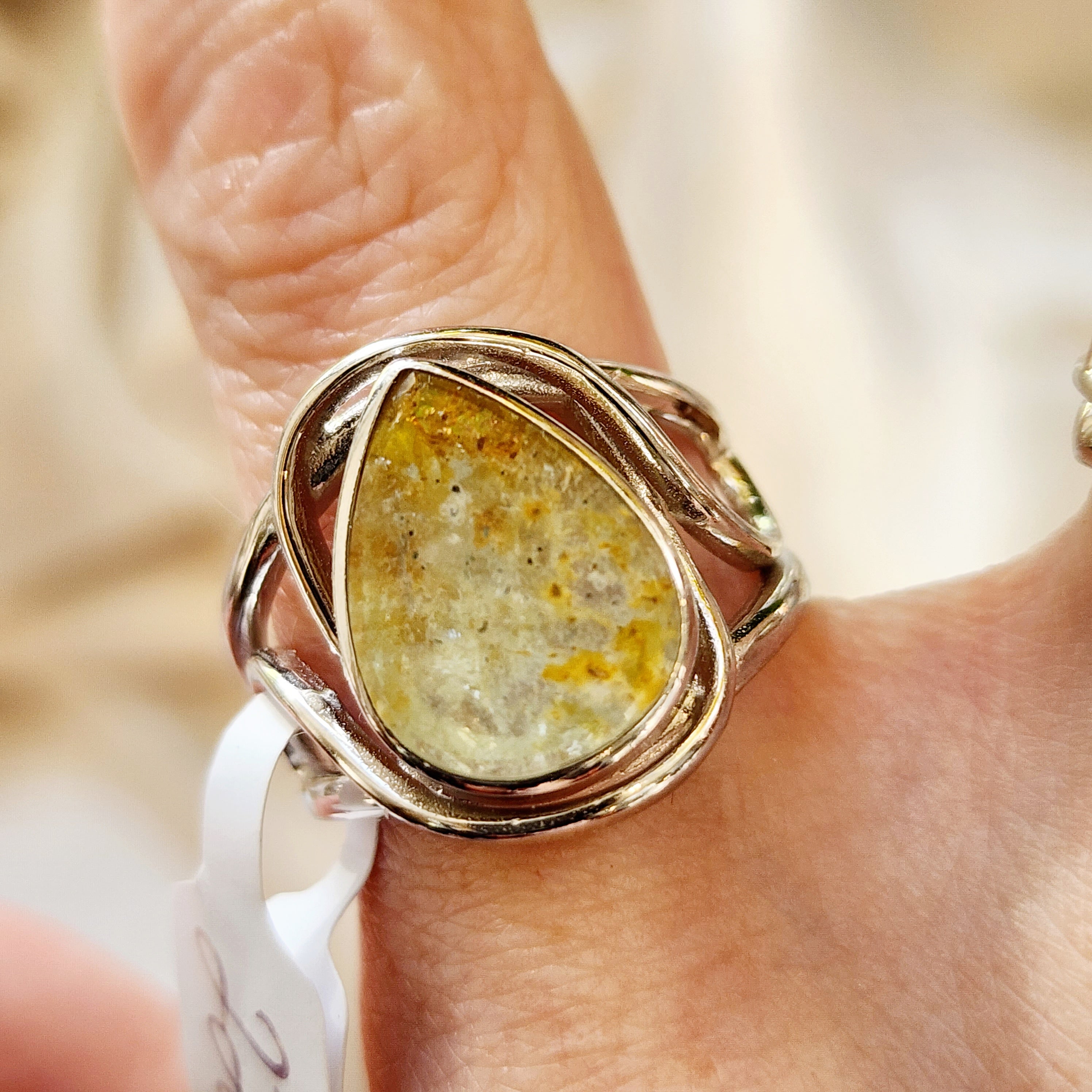 Aquamarine with Limonite Finger Cuff Adjustable Ring .925 Sterling Silver for Improving Communication and Healing